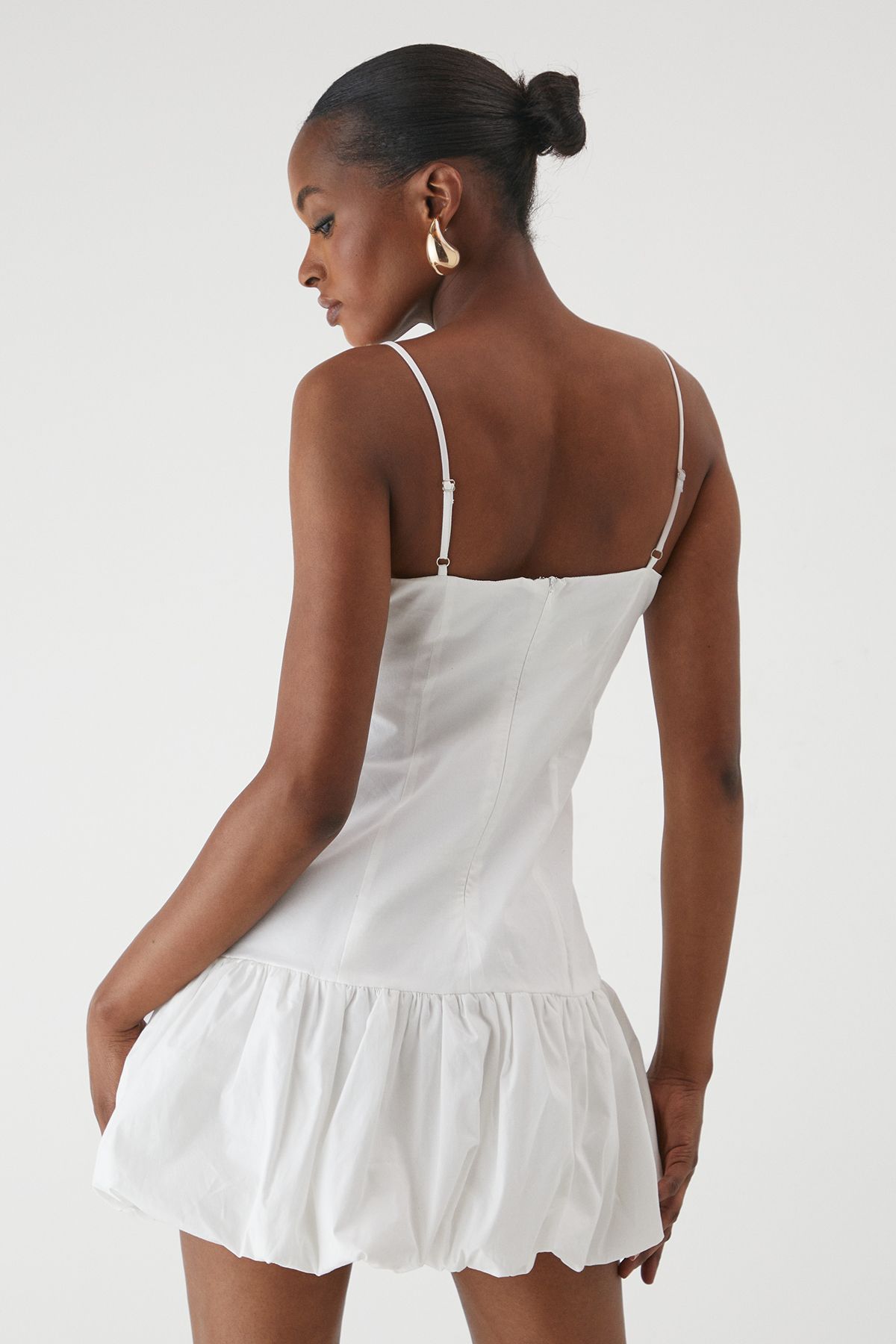 MissPap Puffball Ruched Bust Mini Dress White image 3