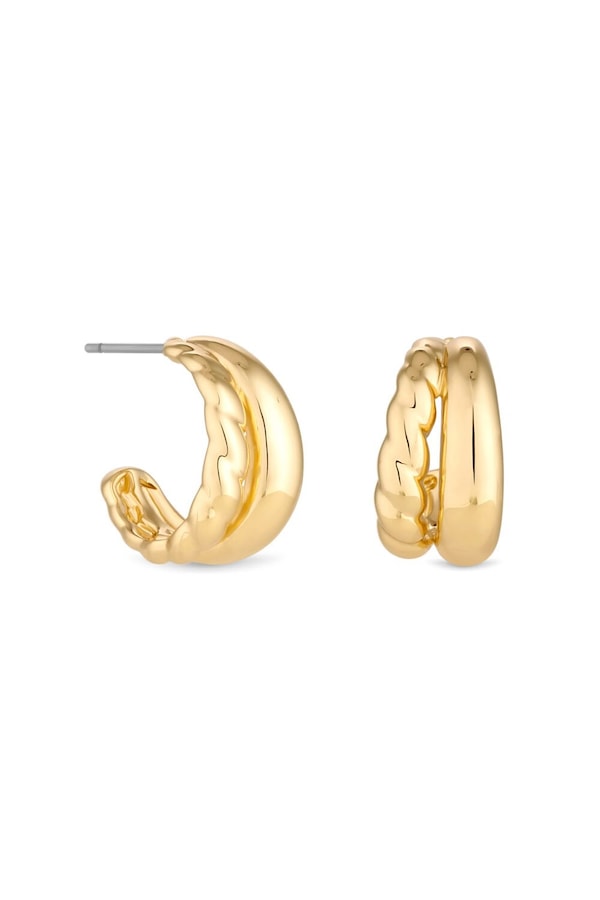 Jon Richard Jon Richard Gold Plated Stainless Steel Polished And Textured Hoop Earrings