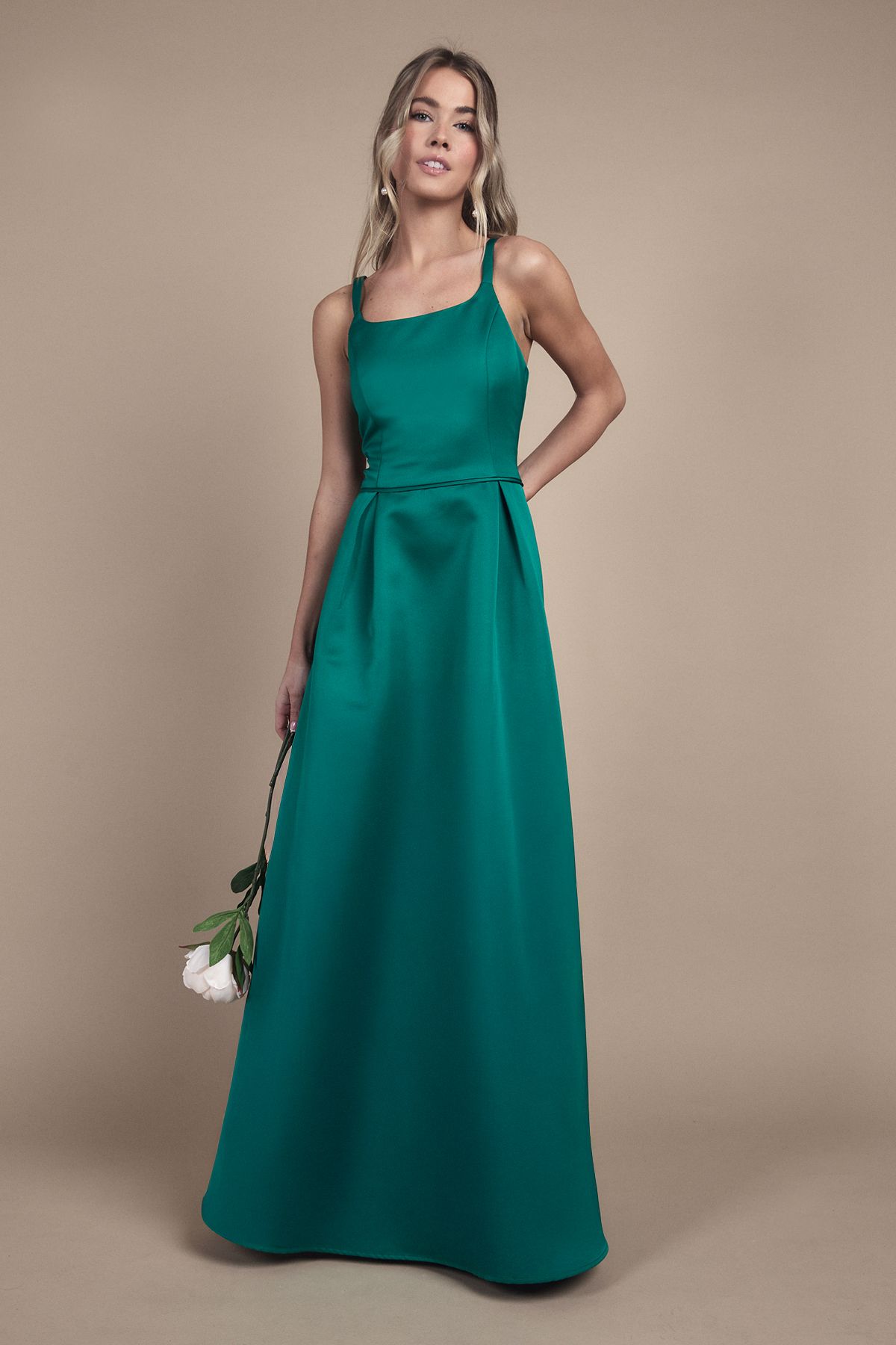 Coast Teen Structured Satin Full Skirted Bridesmaid Dress Emerald image 1