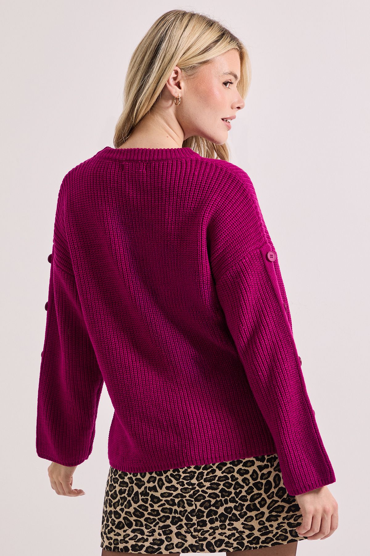 Dorothy Perkins Button Overarm Jumper Magenta image 2