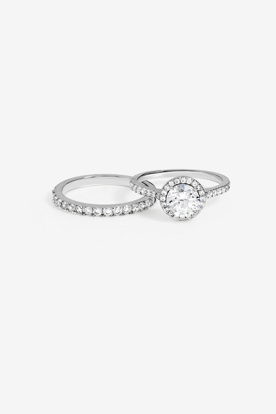 Jon Richard Rhodium Plated Halo Engagement Ring Set