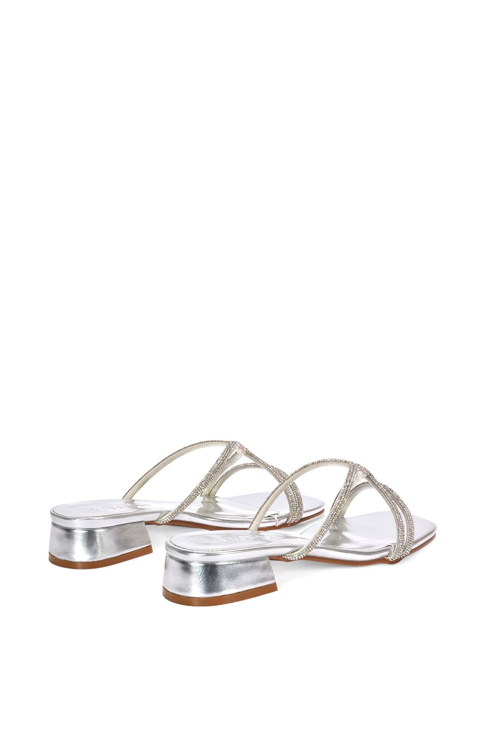 XY London 'Olivia' Strappy Low Block Heel Diamante Sandals With Square Toe image 4