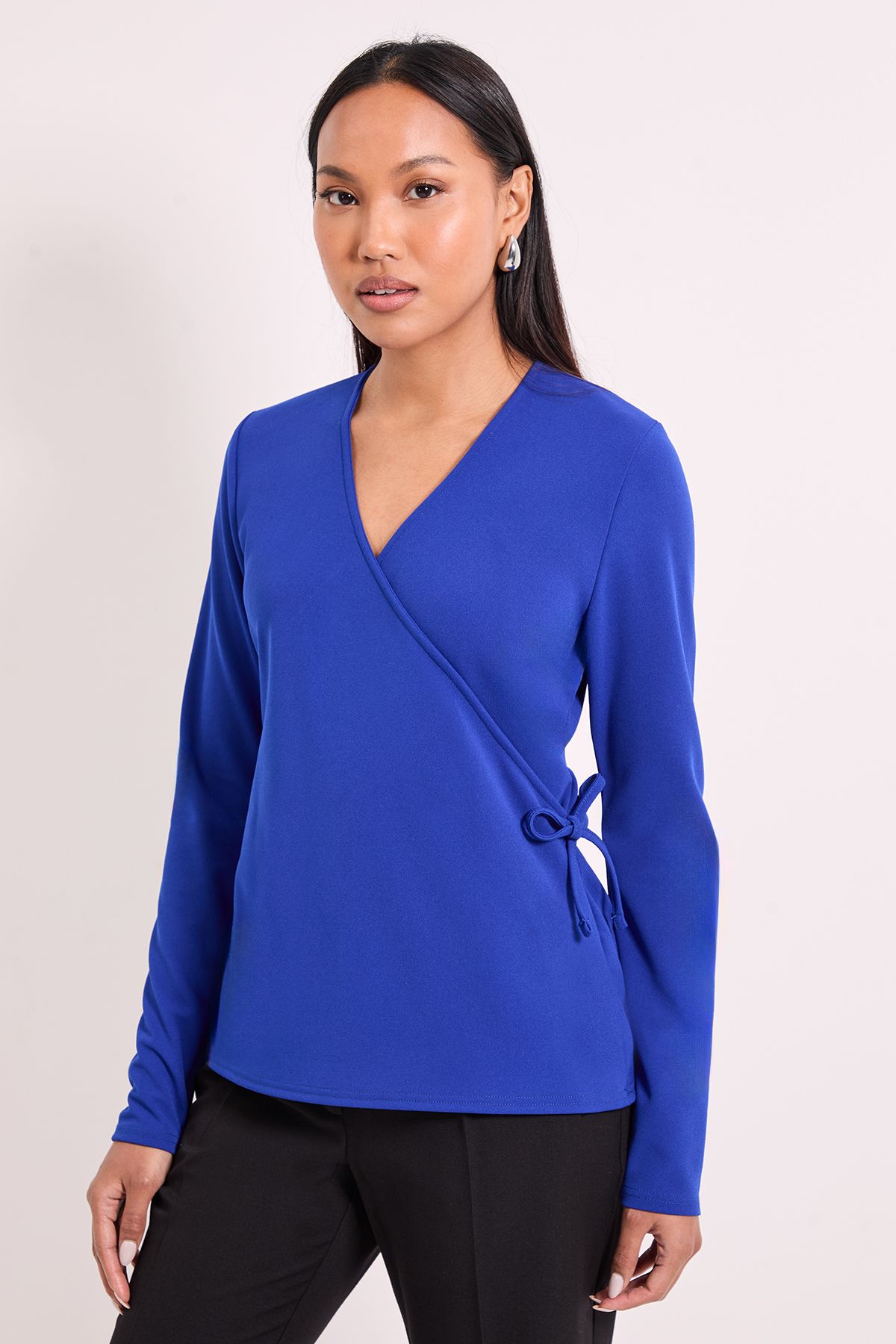 Principles Draw Cord Detail V Neck Jersey Top. Cobalt image 1