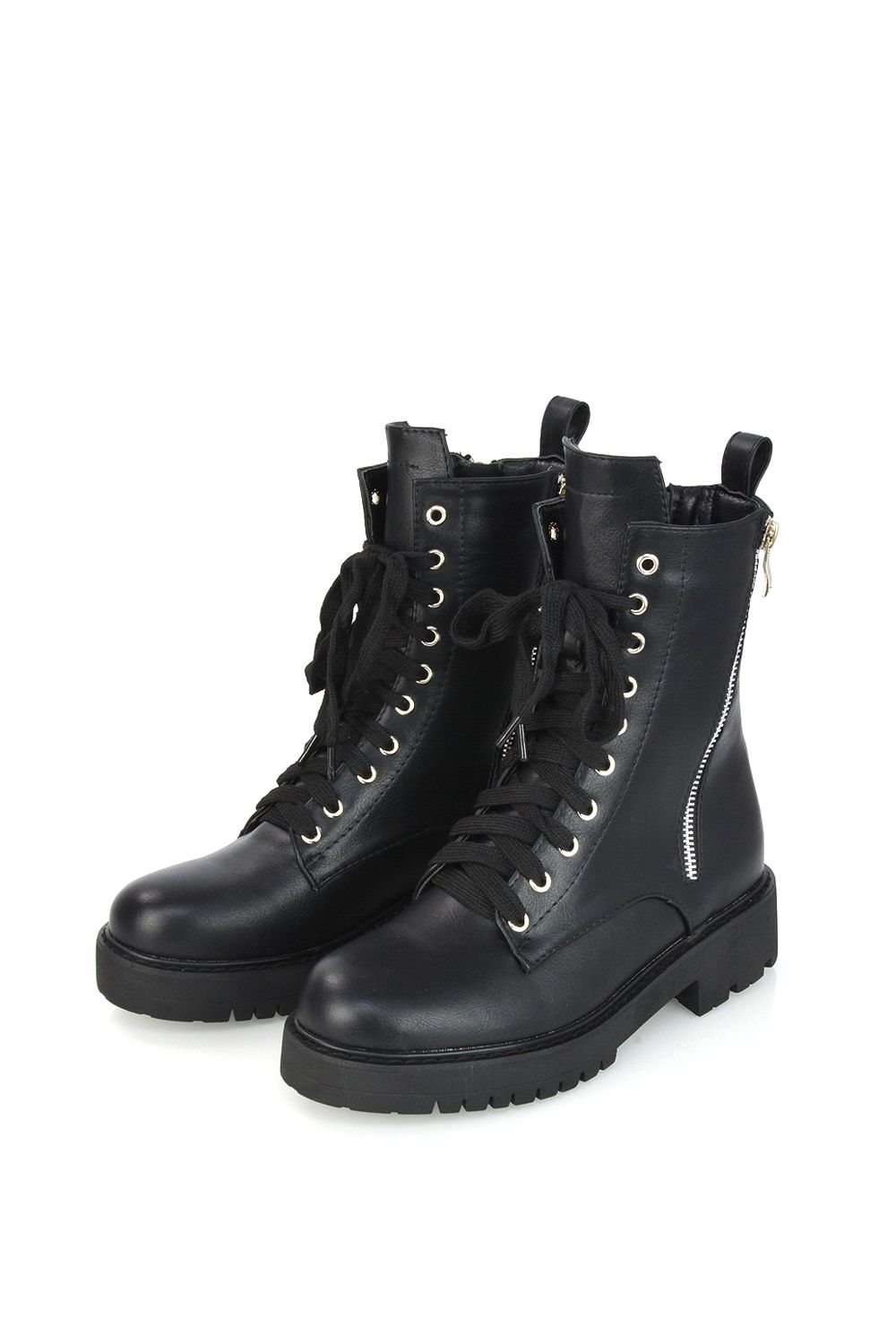 XY London 'Bianca' Flat Combat Lace up Chunky Military Ankle Boots image 5