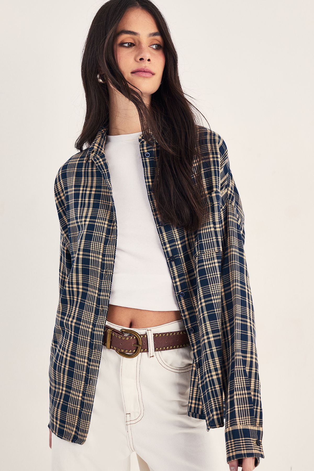 NastyGal Check Oversized Shirt Blue image 2