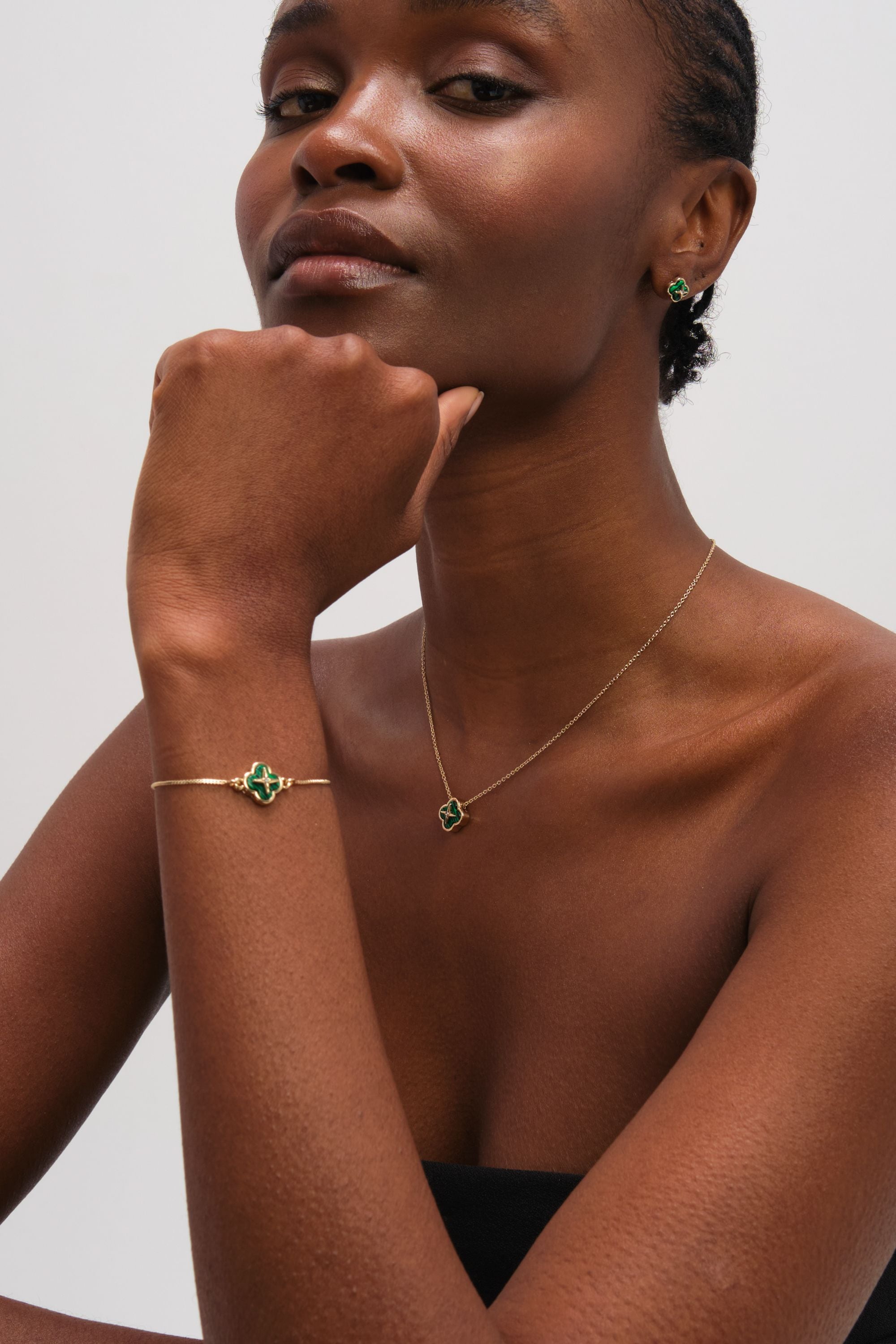 Jon Richard Gold Plated and Malachite Clover Trio Set - Gift Box image 3