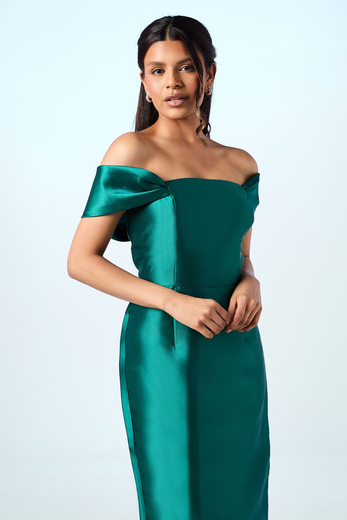 Coast Coast Honoured Petite Twill Bardot Column Midi Bridesmaid Dress Emerald image 2