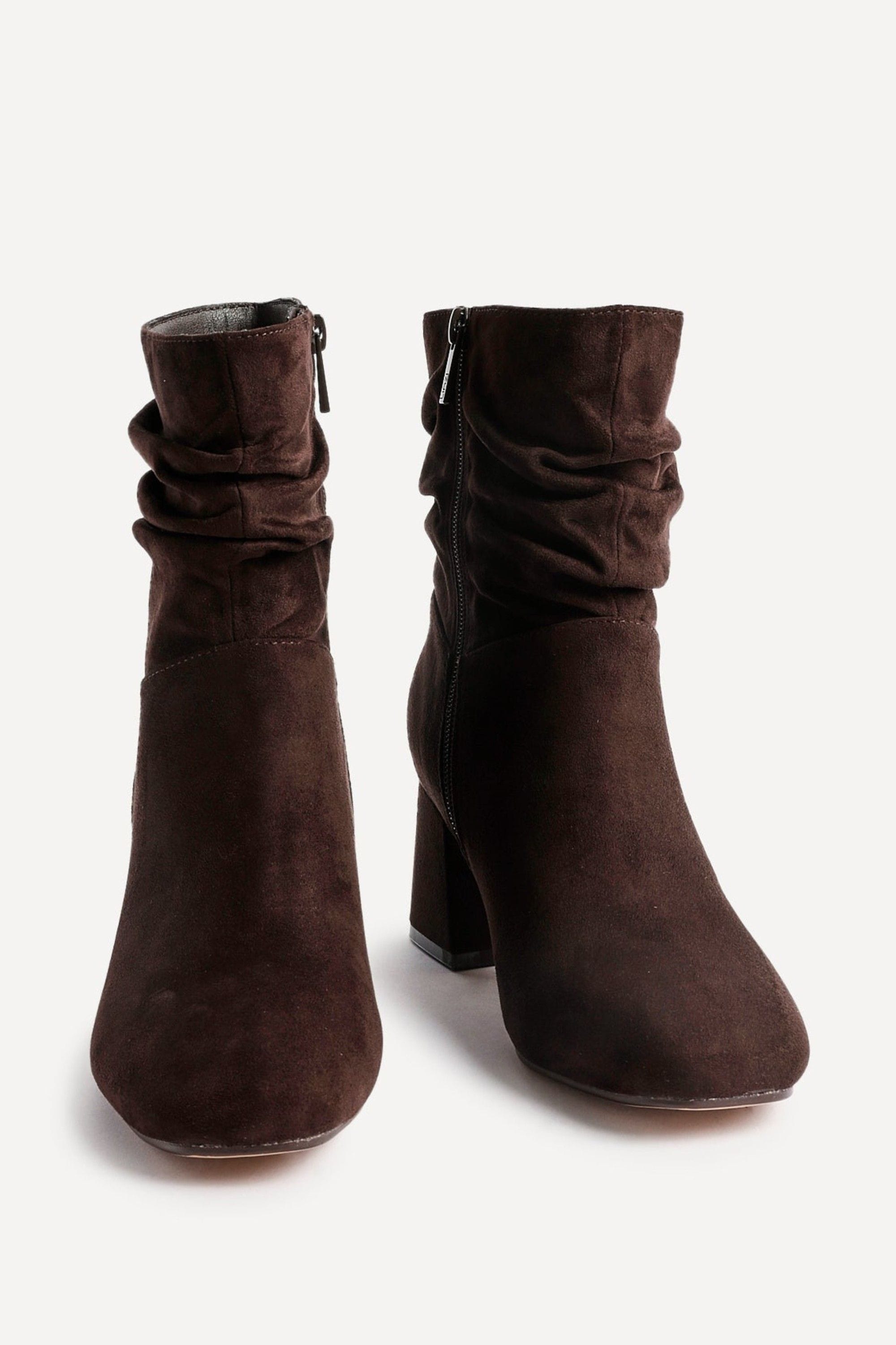 Linzi Zayda Wide Fit Brown Faux Suede Ruched Heeled Ankle Boot image 3