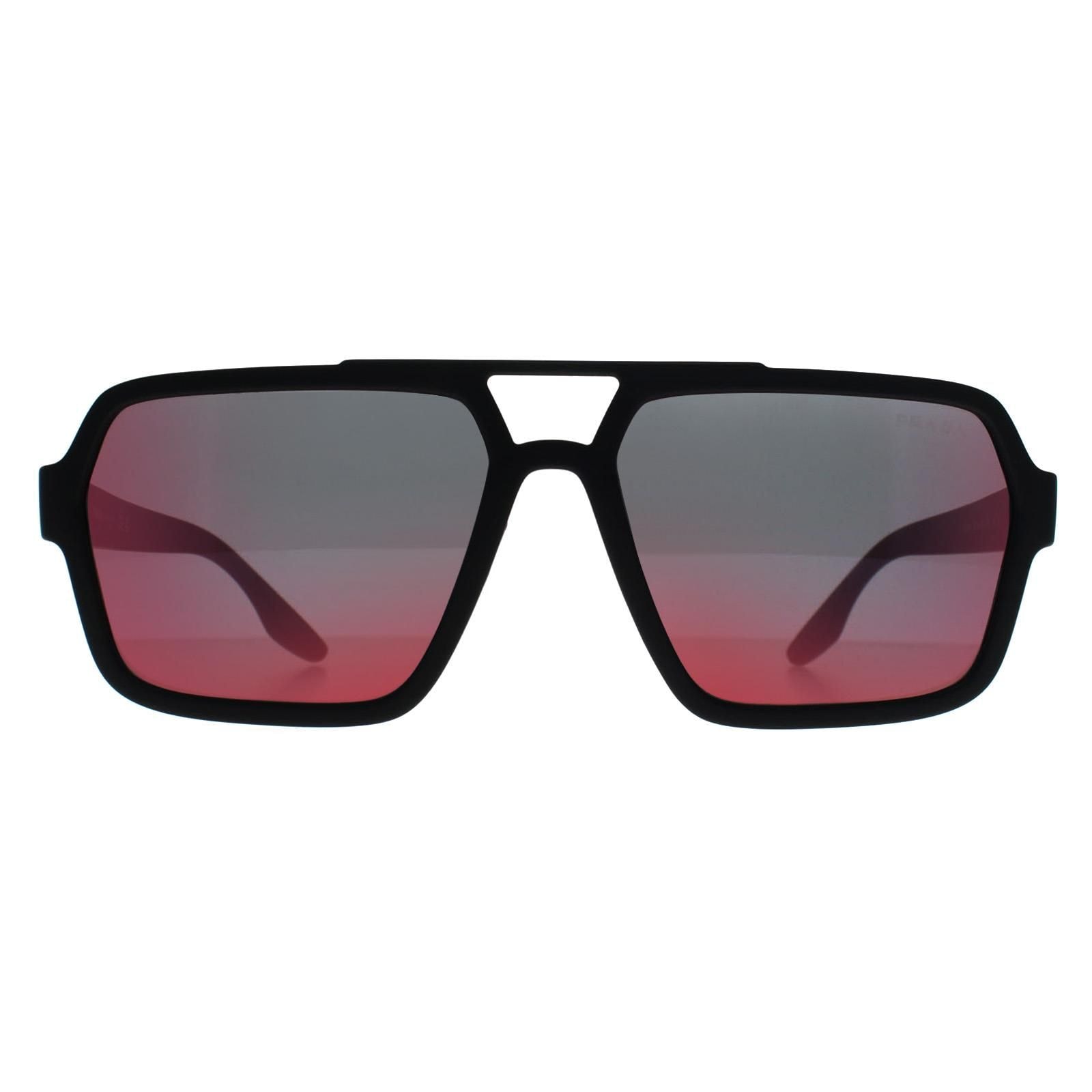 Prada Sport Square Black Rubber Dark Grey Mirror Blue Red PS 01XS