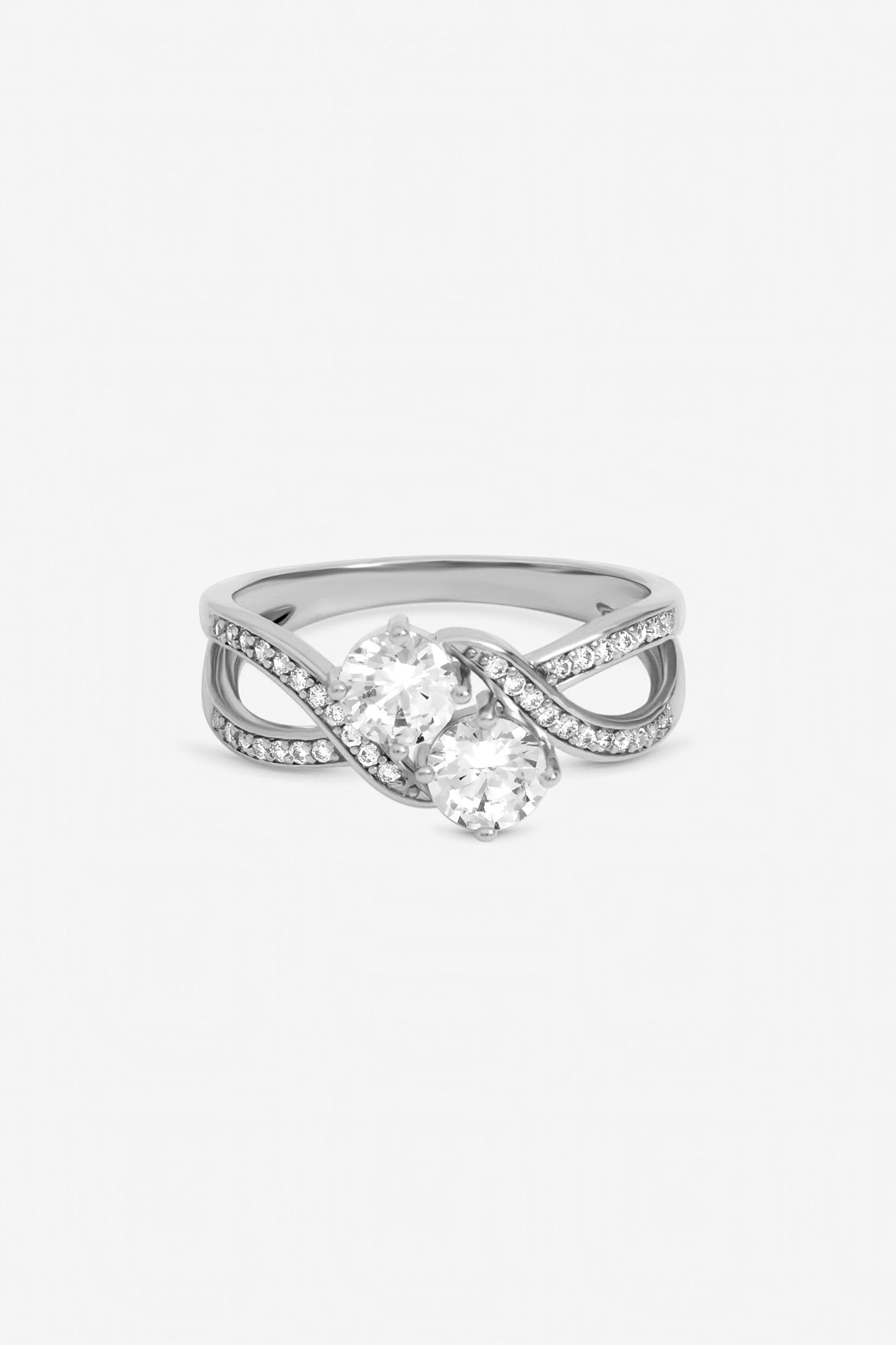 Jon Richard Rhodium Plated Cubic Zirconia Double Stone Ring