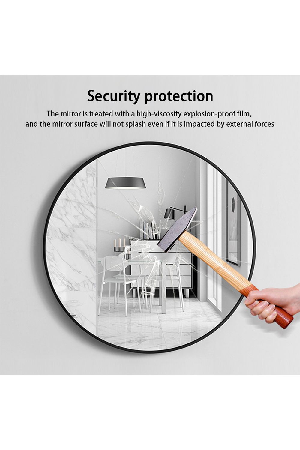 Living and Home 80cm Nordic Black Round Wall-Mounted Bathroom Mirror Metal Frame for Bedroom or Hallway image 6