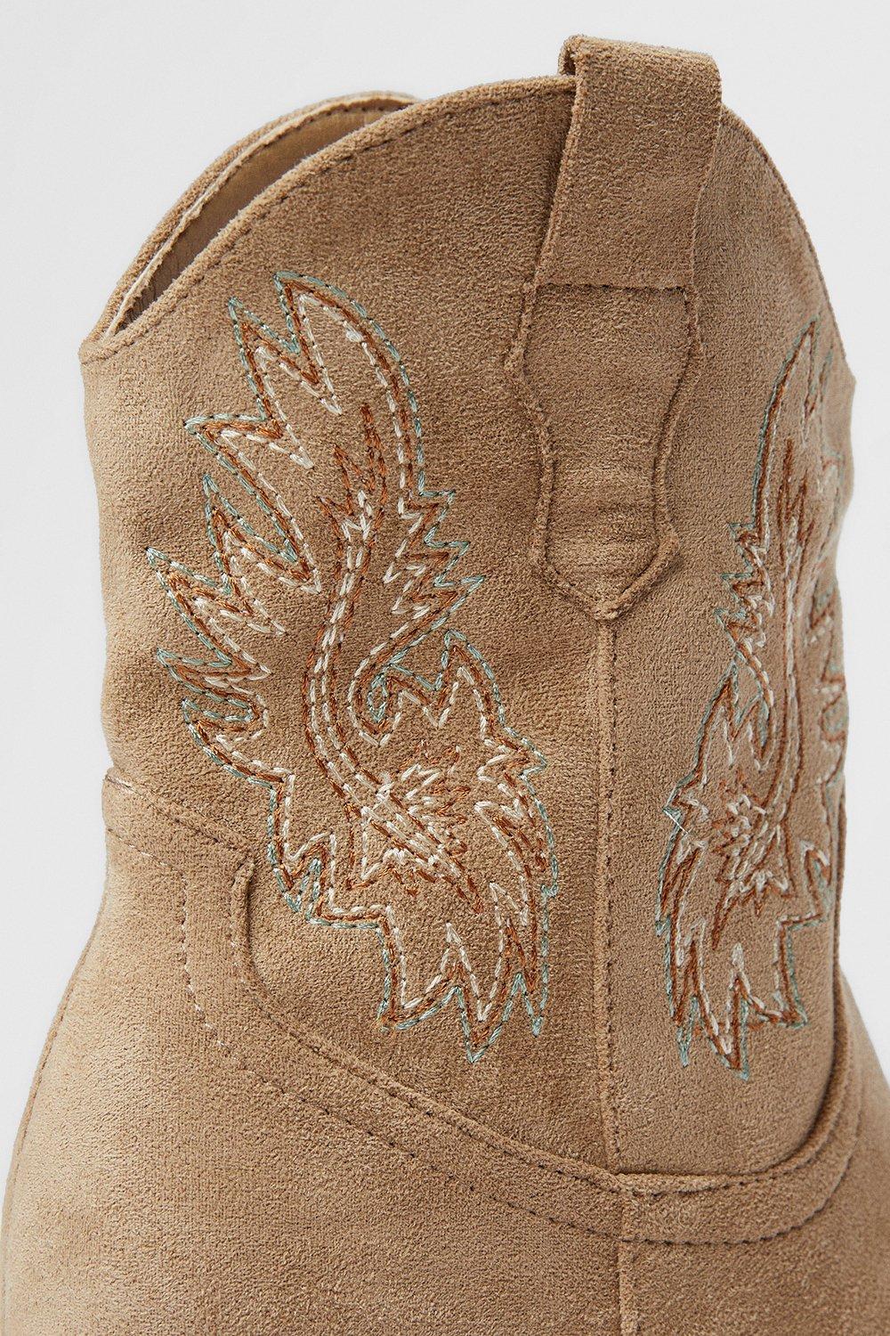 Oasis June Embroidered Western Cowboy Ankle Boots Beige image 4