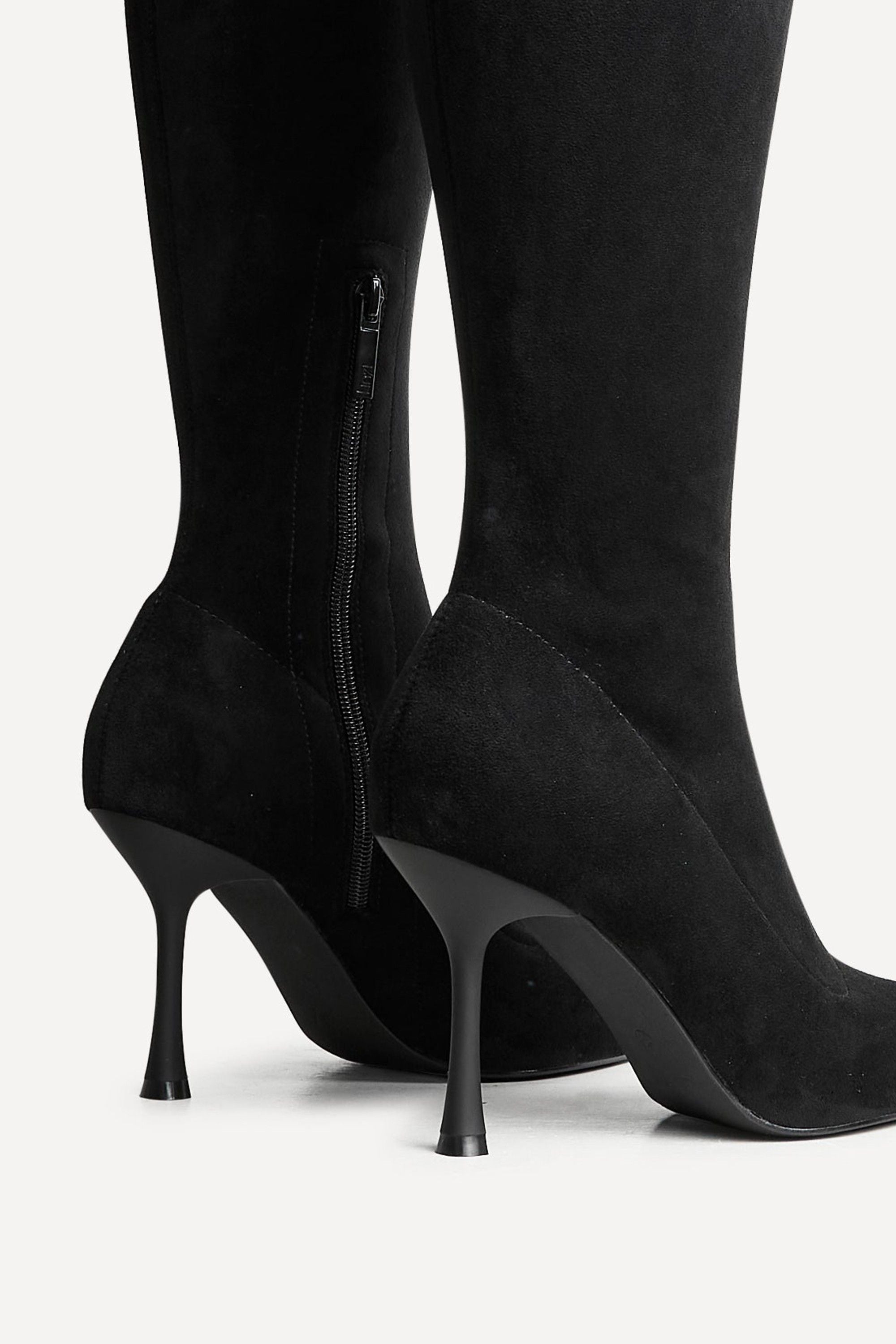 Linzi Laney Black Faux Suede Thigh High Strech Stiletto Heel Boot image 4