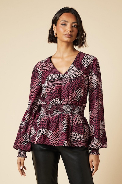 Dorothy Perkins Tall Pink Spot V Neck Shirred Waist Blouse Pink