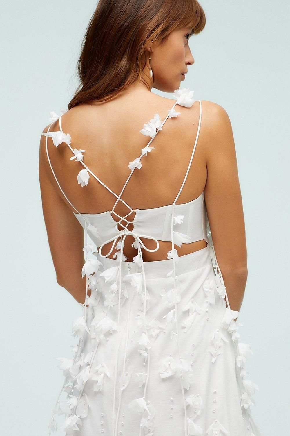 Coast 3d Floral Structured Bodice High Low Dress Ivory image 2