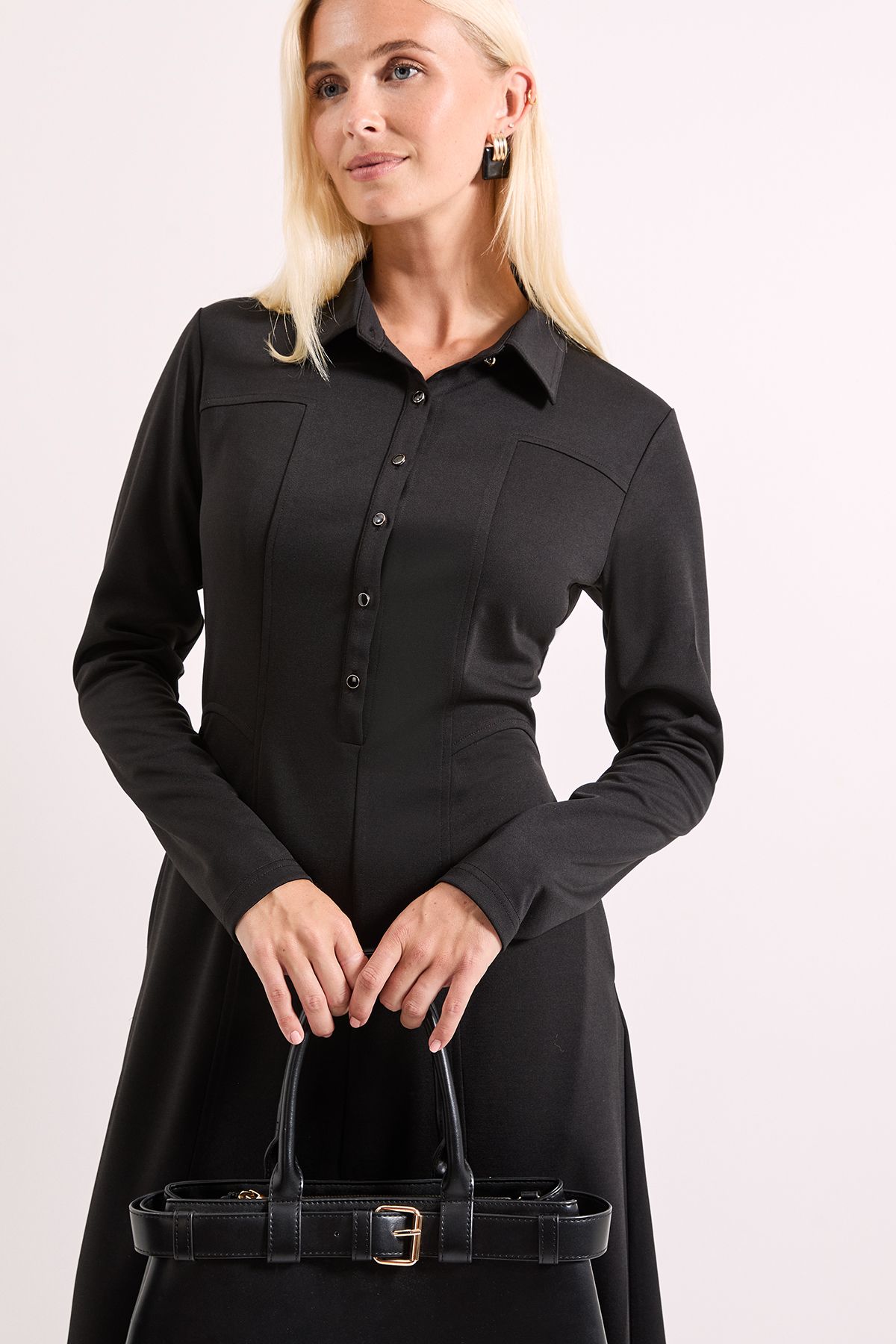 Principles Black Ponte Seam Detail Midi Dress Black image 2