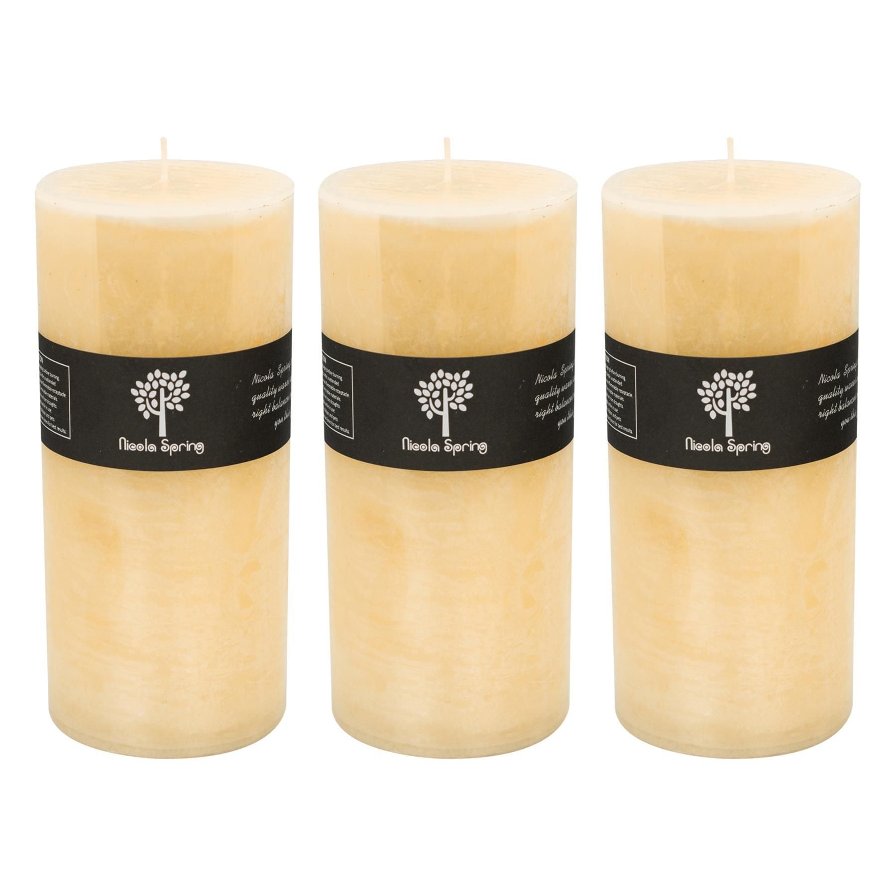 Nicola Spring Round Vanilla Pillar Candles - 140 Hours - Cream - Pack of 3 image 1