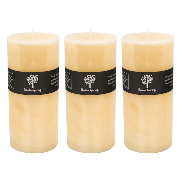 Nicola Spring Round Vanilla Pillar Candles - 140 Hours - Cream - Pack of 3