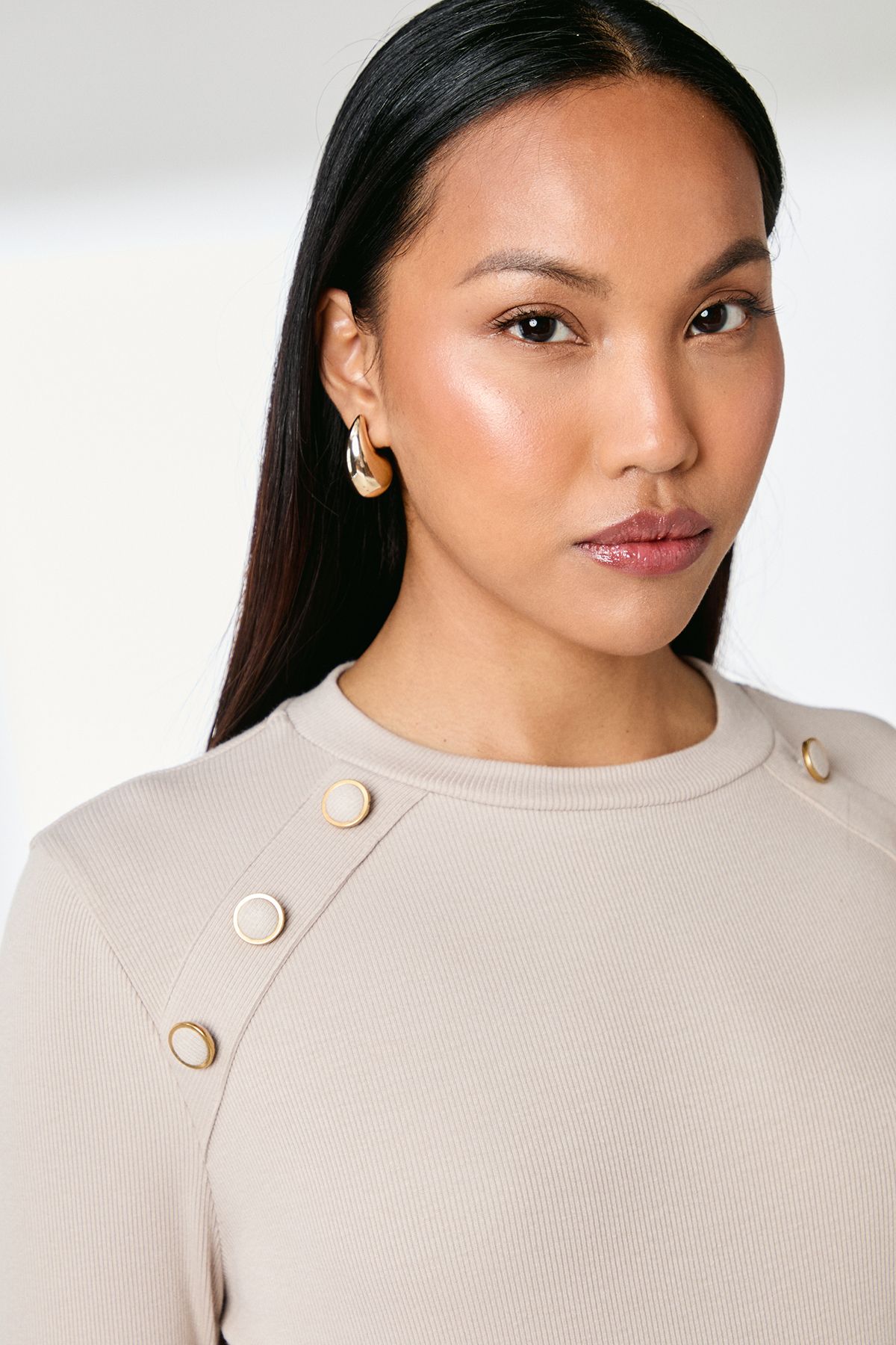 Principles Button Detail Rib Top Oatmeal image 4