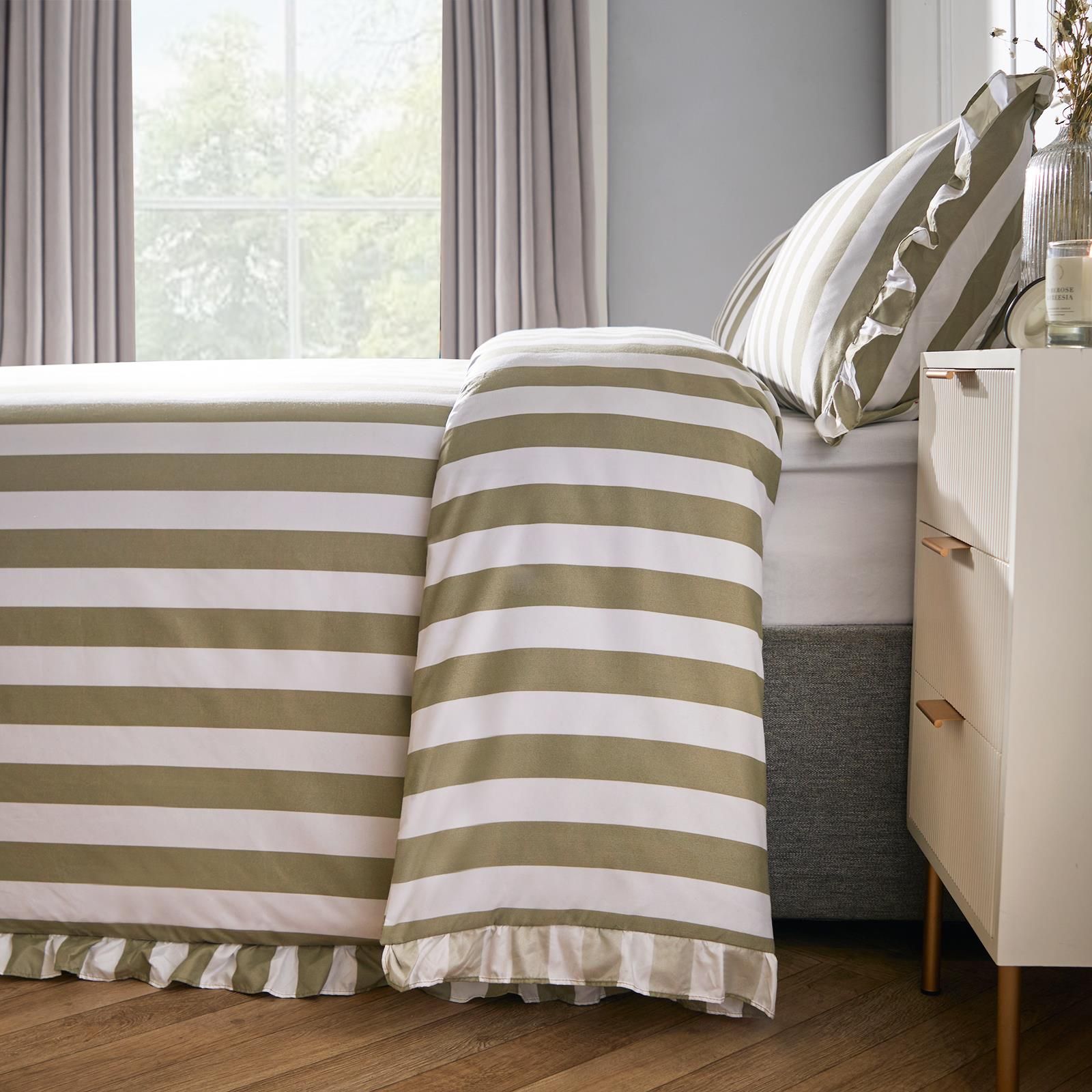 OHS Frill Duvet Cover Bedding Set Pillowcase Stripe Quilt Luxury image 3