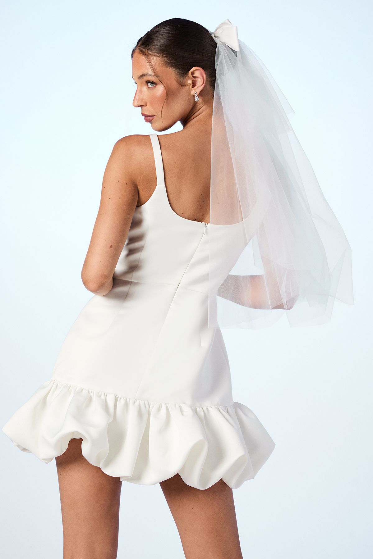 Oasis Structured Satin Drop Hem Bridal Mini Dress Ivory image 3