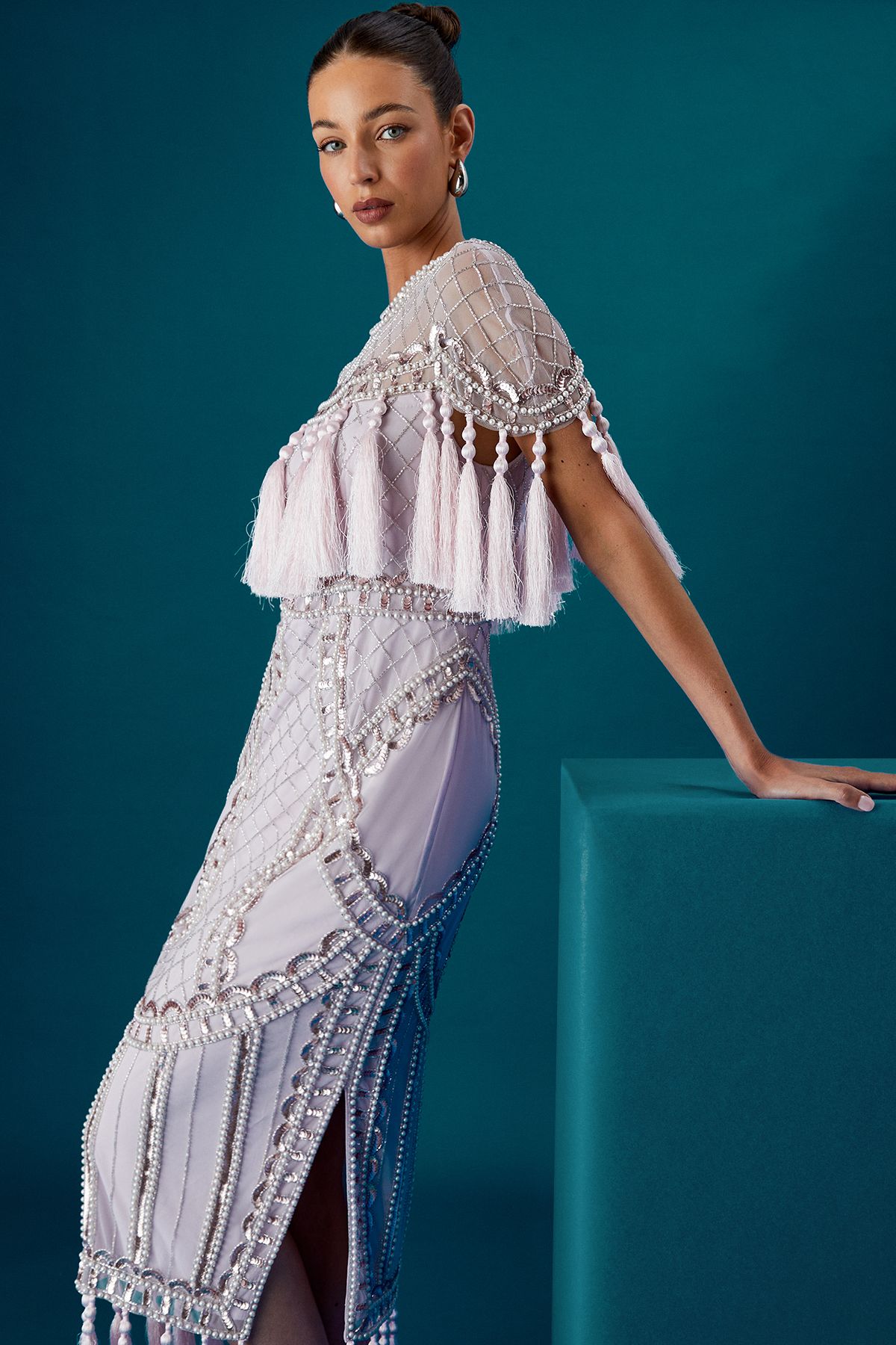 Coast Coast Muse Tassel Cape Sequin Maxi Dress Lilac image 4