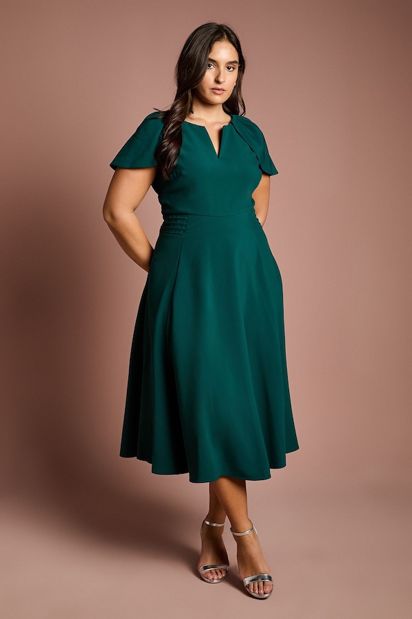 Coast Plus V Neck Short Sleeve Ponte Midi Dress Emerald
