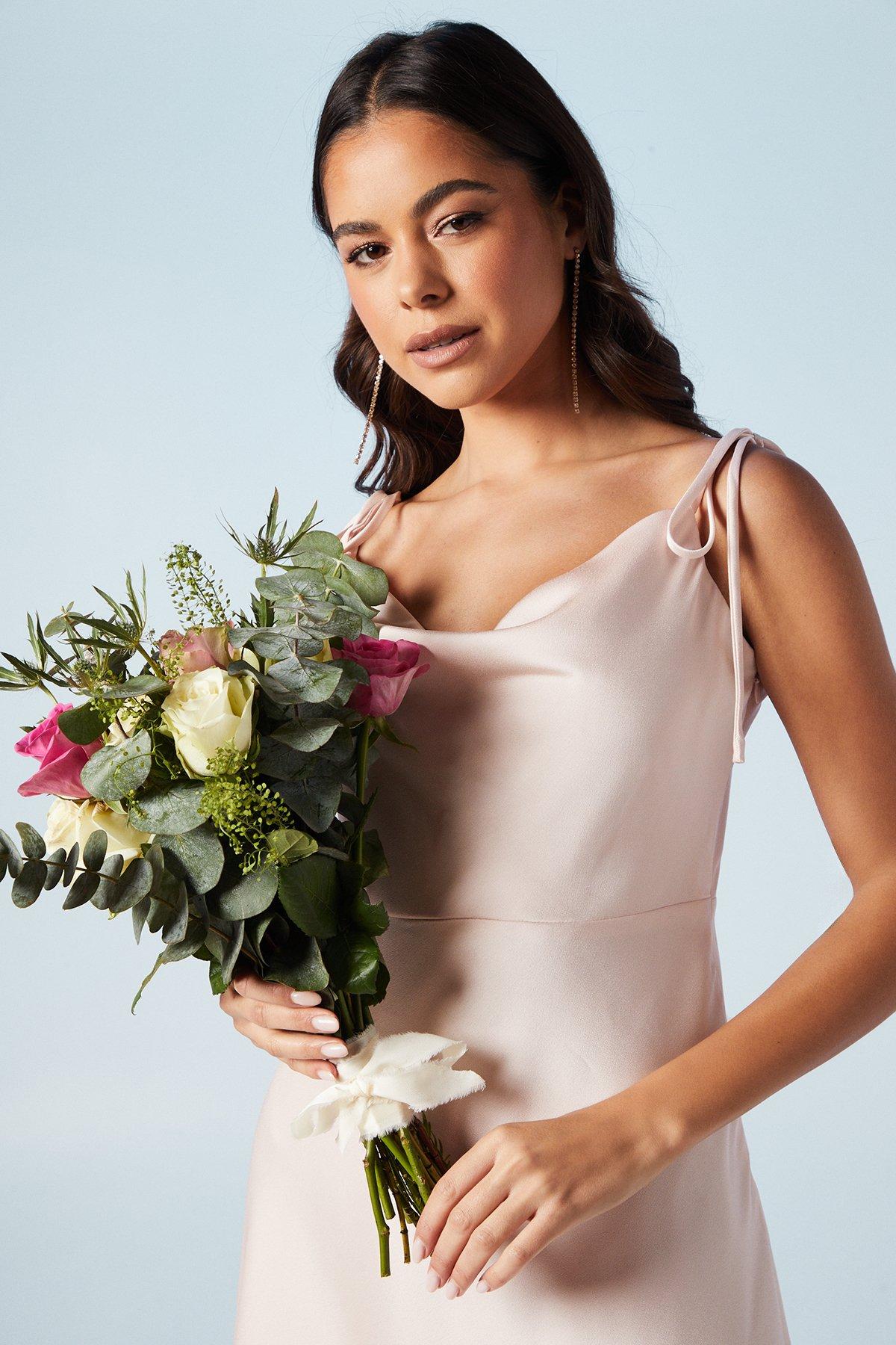 Oasis Spaghetti Strap Cowl Front Bridesmaid Midi Dress Blush image 2