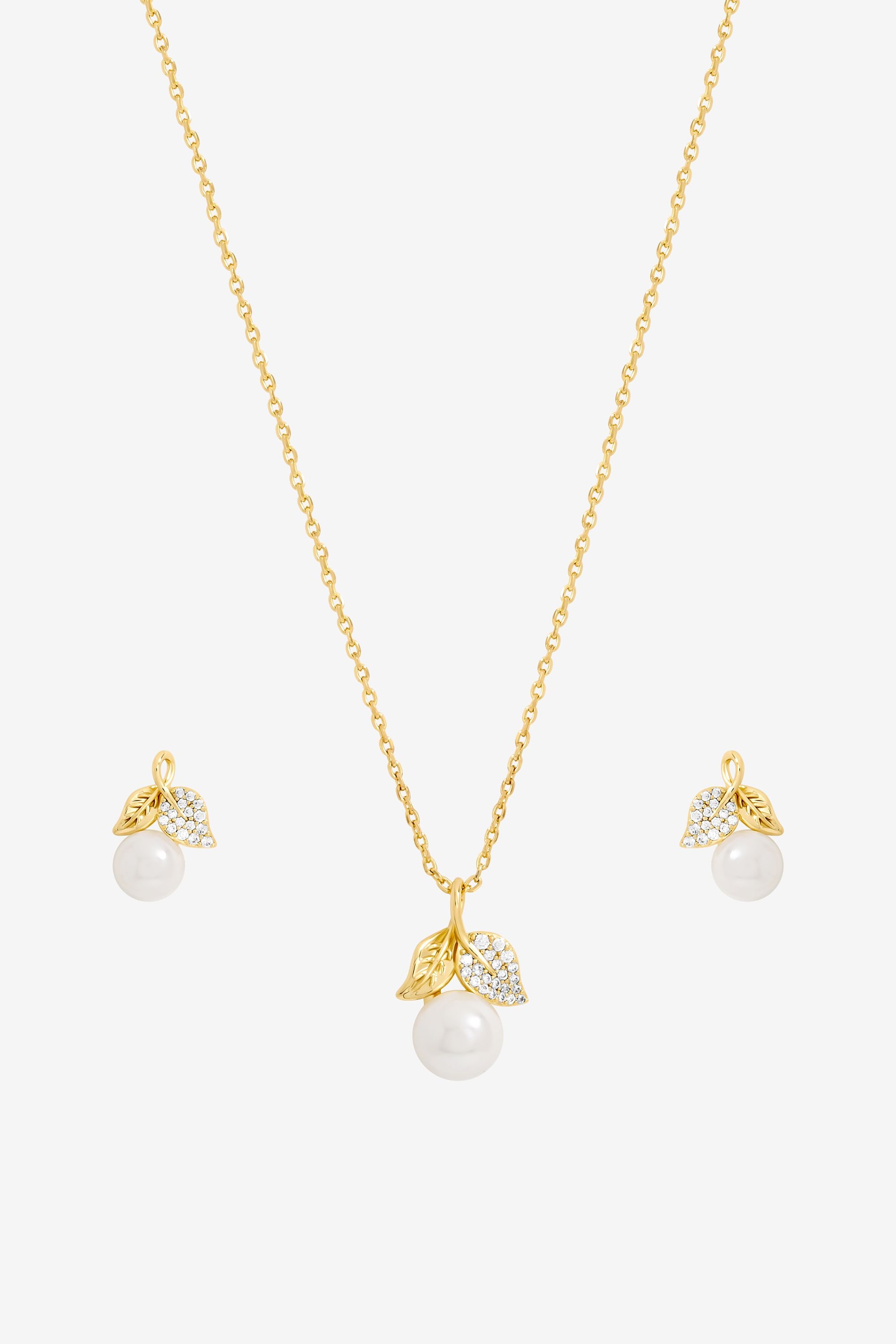 Jon Richard Rhodium Plated and Cubic Zirconia Pearl and Leaf Set - Gift Box image 2