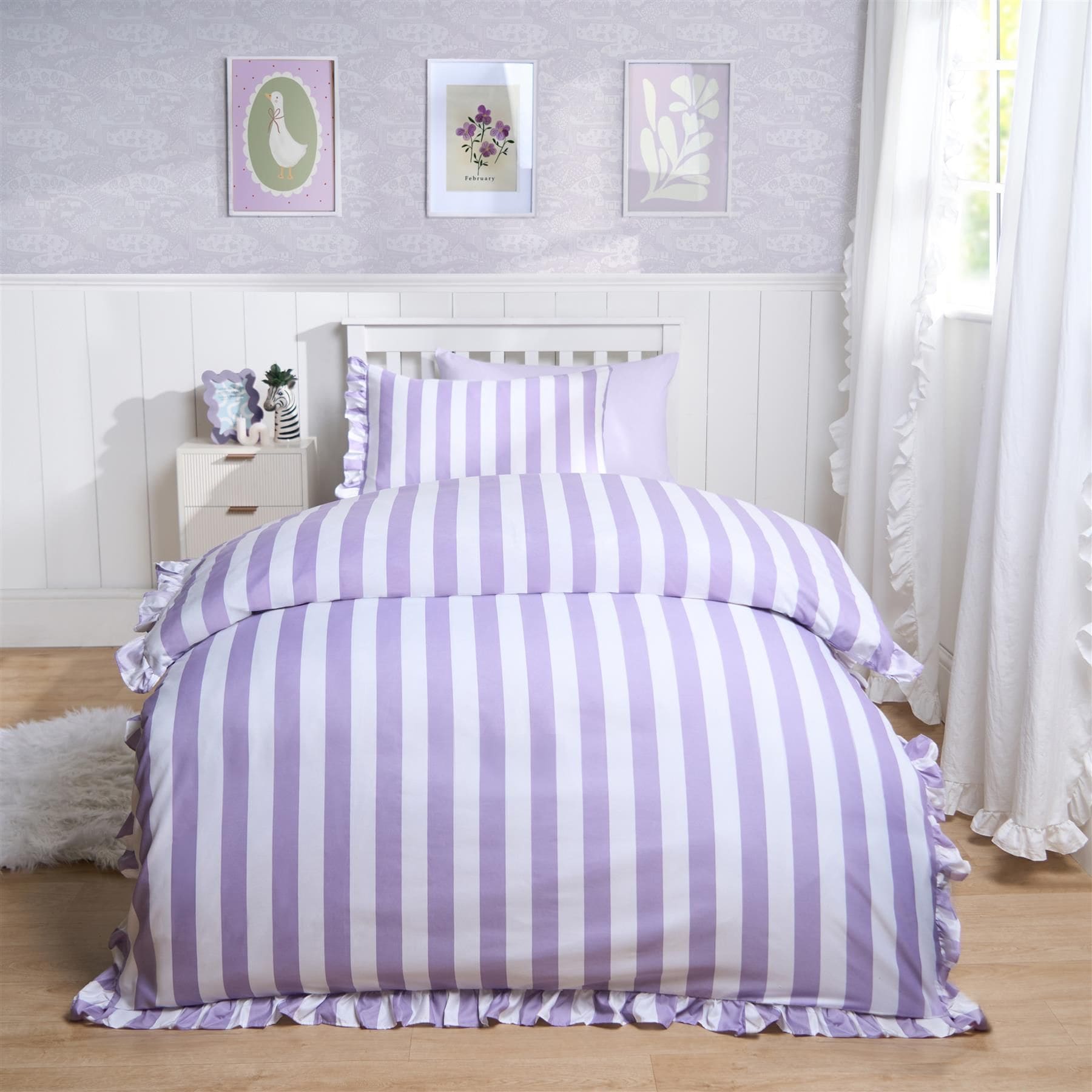 OHS Frill Duvet Cover Bedding Set Pillowcase Stripe Quilt Luxury image 1