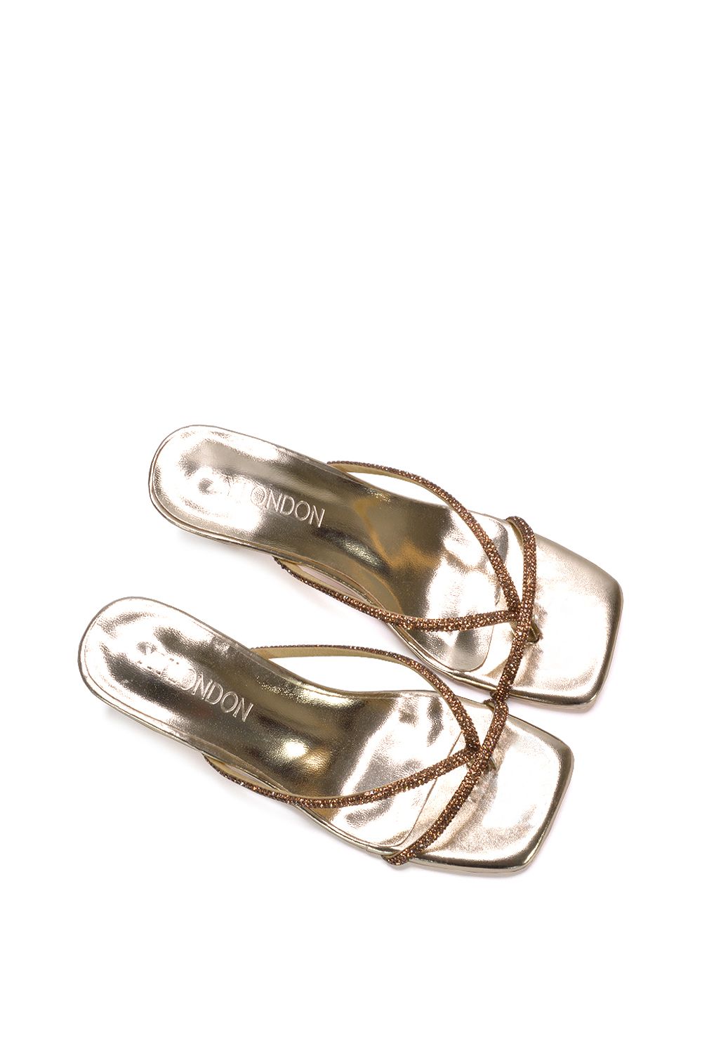 XY London 'Megan' Slip On Sparkly Diamante Mid Kitten Heel Sandal Mules image 5