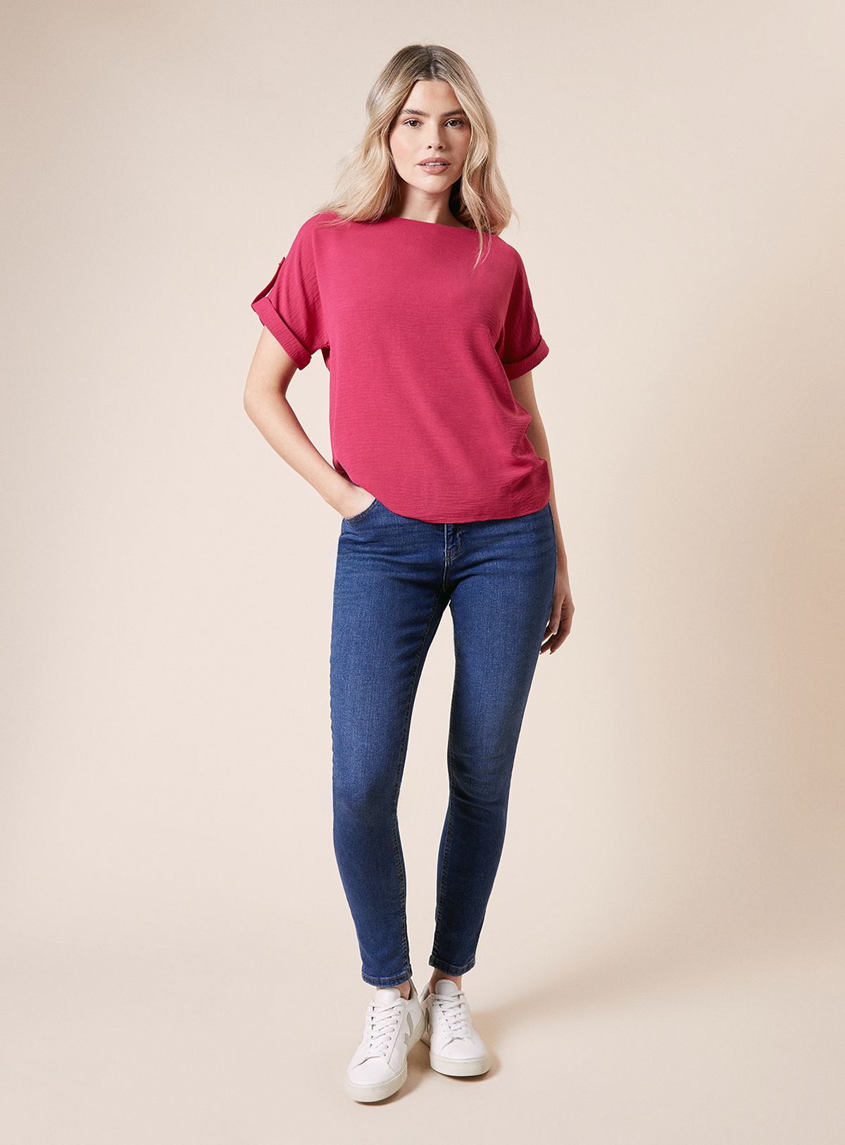 Dorothy Perkins Roll Sleeve Blouse Hot Pink image 2