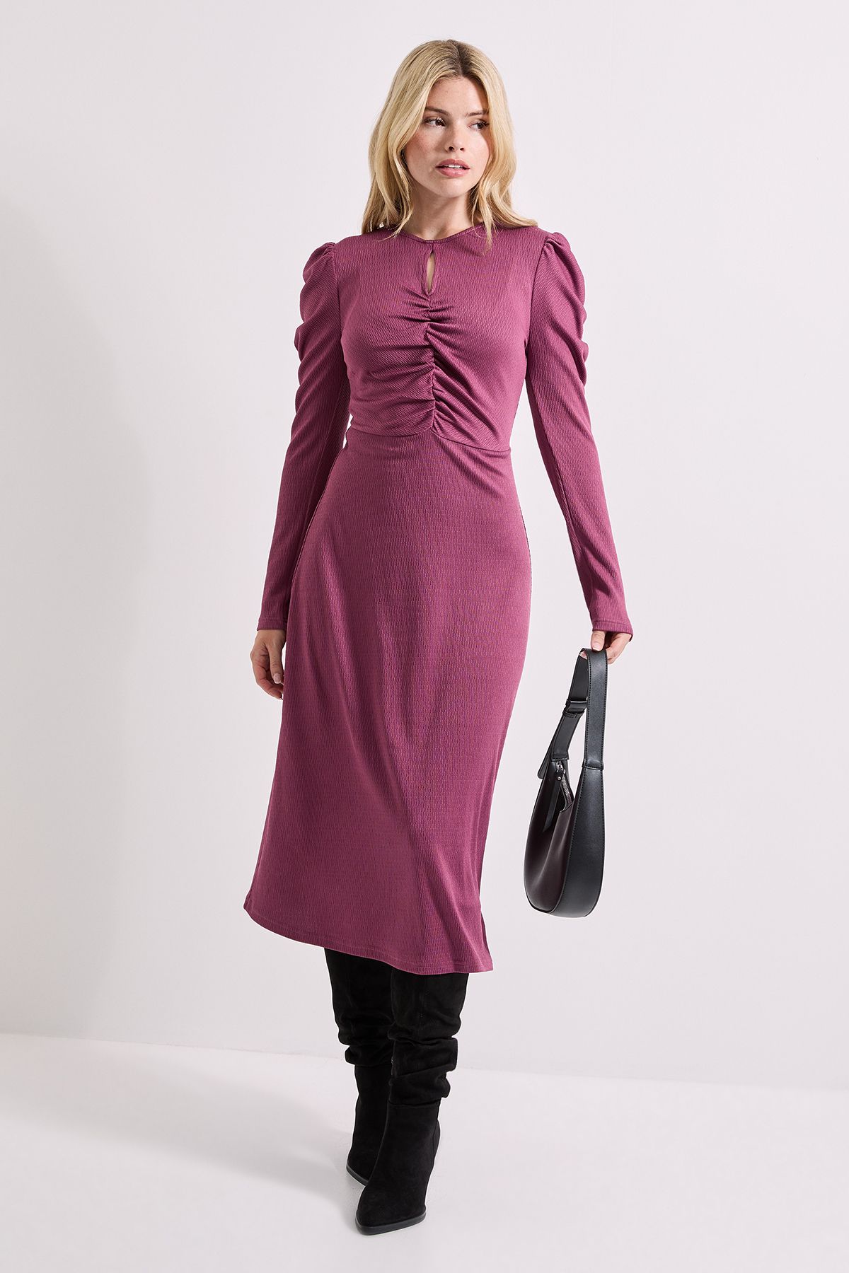 Dorothy Perkins Keyhole Long Sleeve Jersey Midi Dress Berry