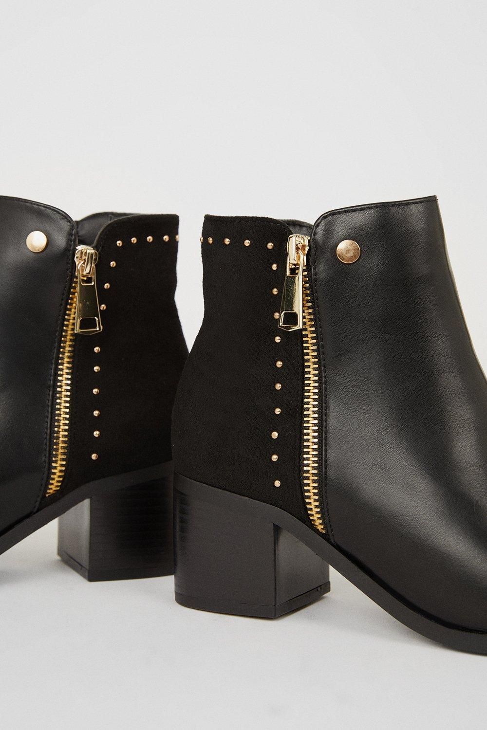 Oasis Mini Stud Block Heel Ankle Boots Natural Black image 4