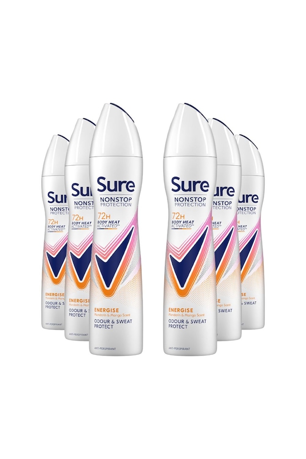 Sure Women Energise 'Deodorant Spray' w/ 72H Nonstop Protection 250ml, 6pk