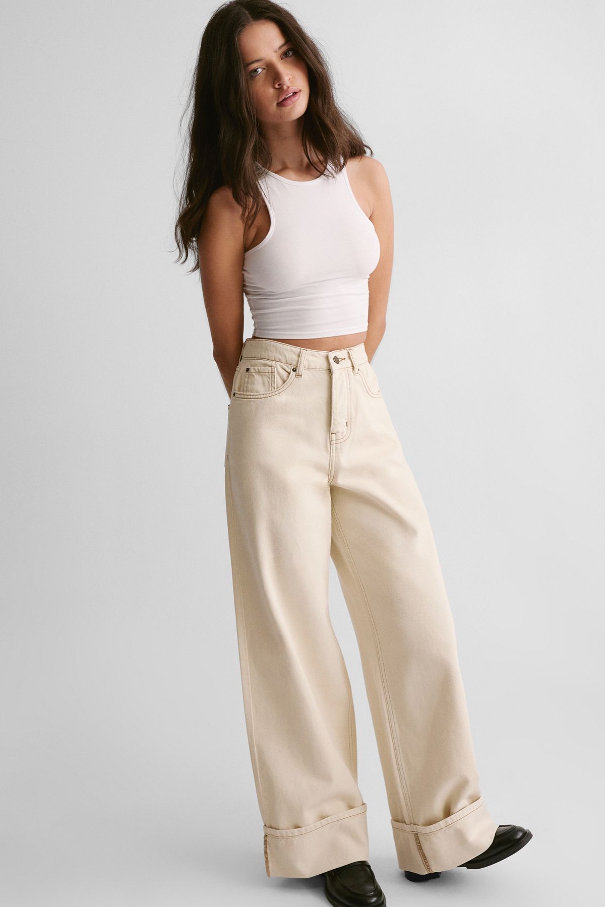 NastyGal The Denim Turn Up Jeans Ecru