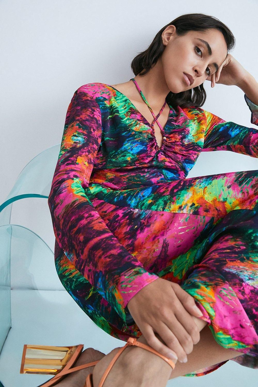 Warehouse WH x Kimberley Burrows Burrows Printed Satin Maxi Dress Multi image 2