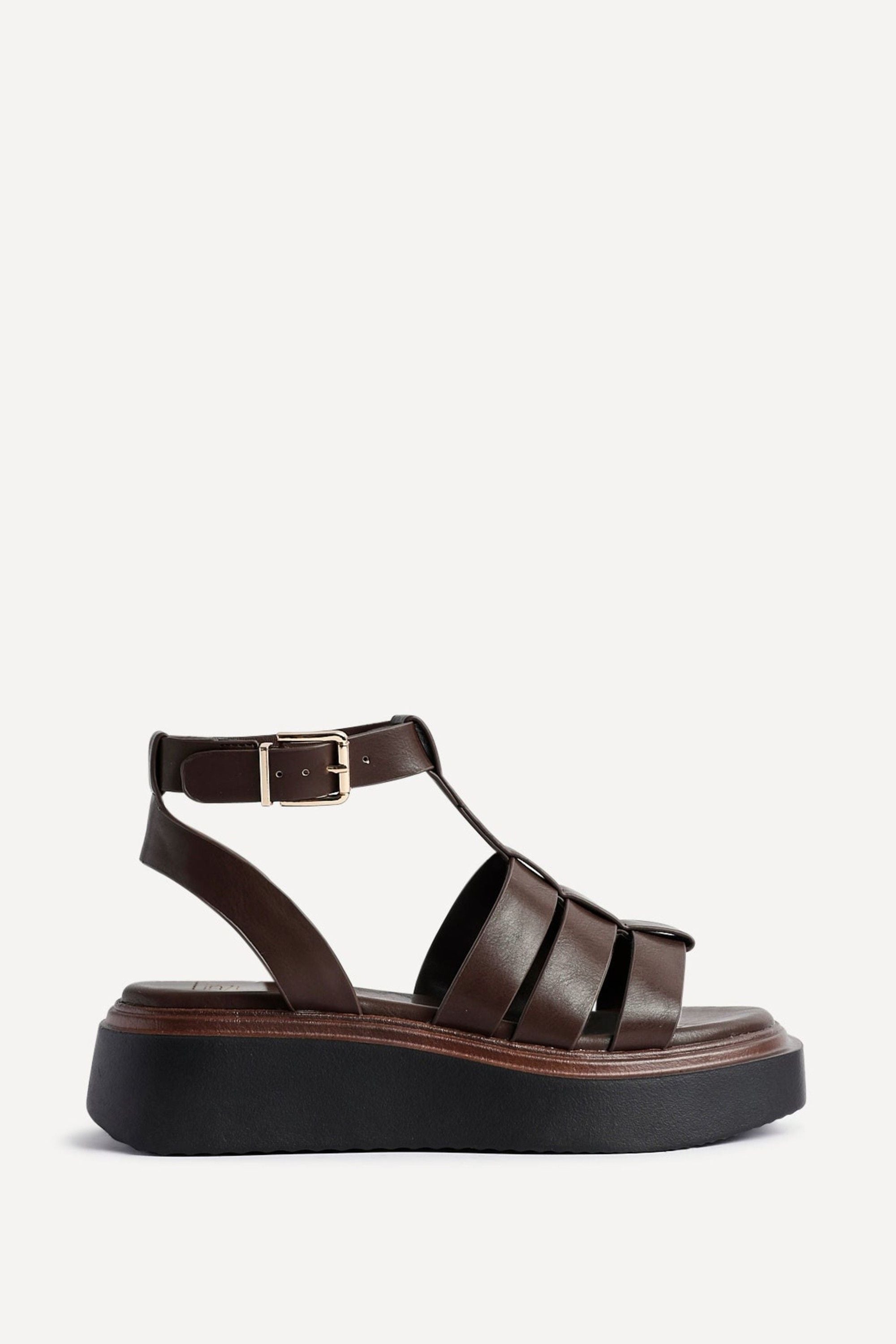 Linzi Vault Brown Faux Leather Gladiator Style Flatform Sandals image 1