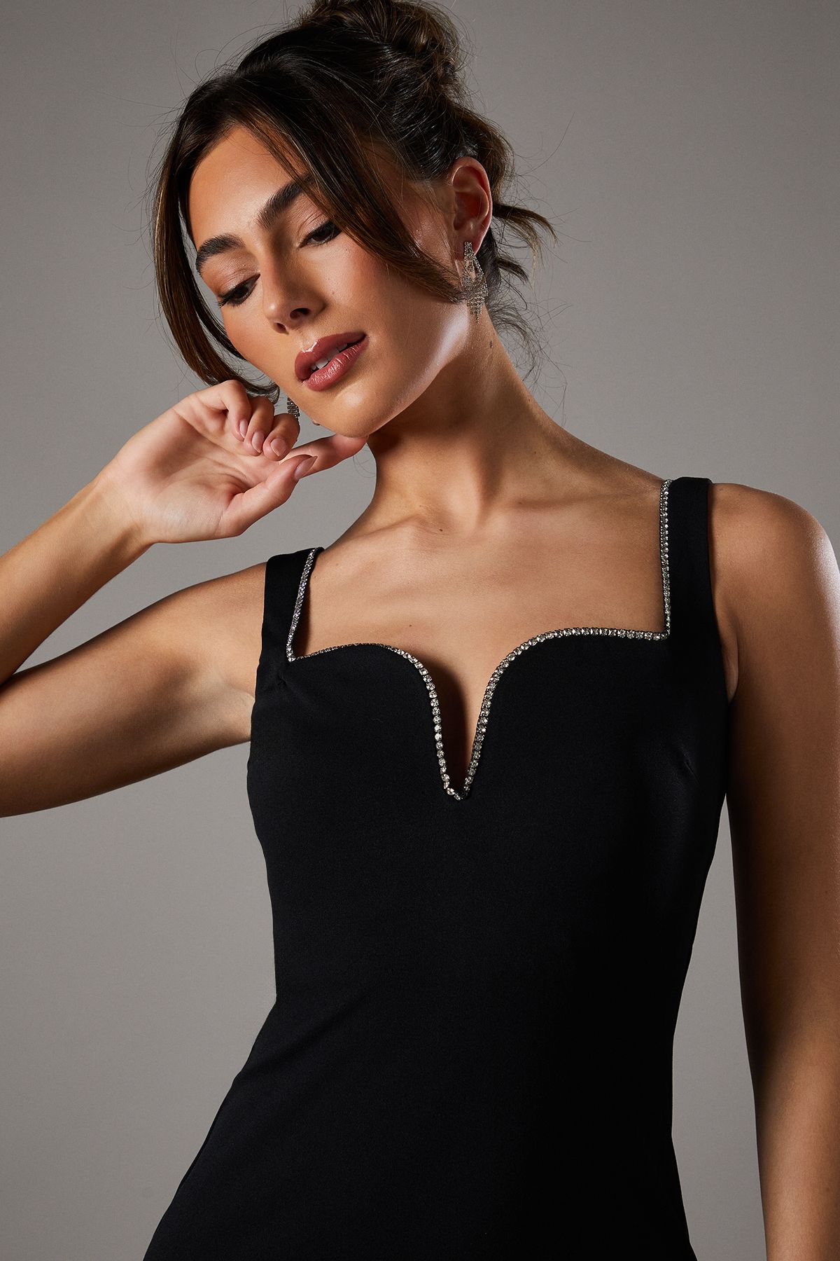 Coast Sweetheart Maxi Dress With Diamante Trim Black image 3