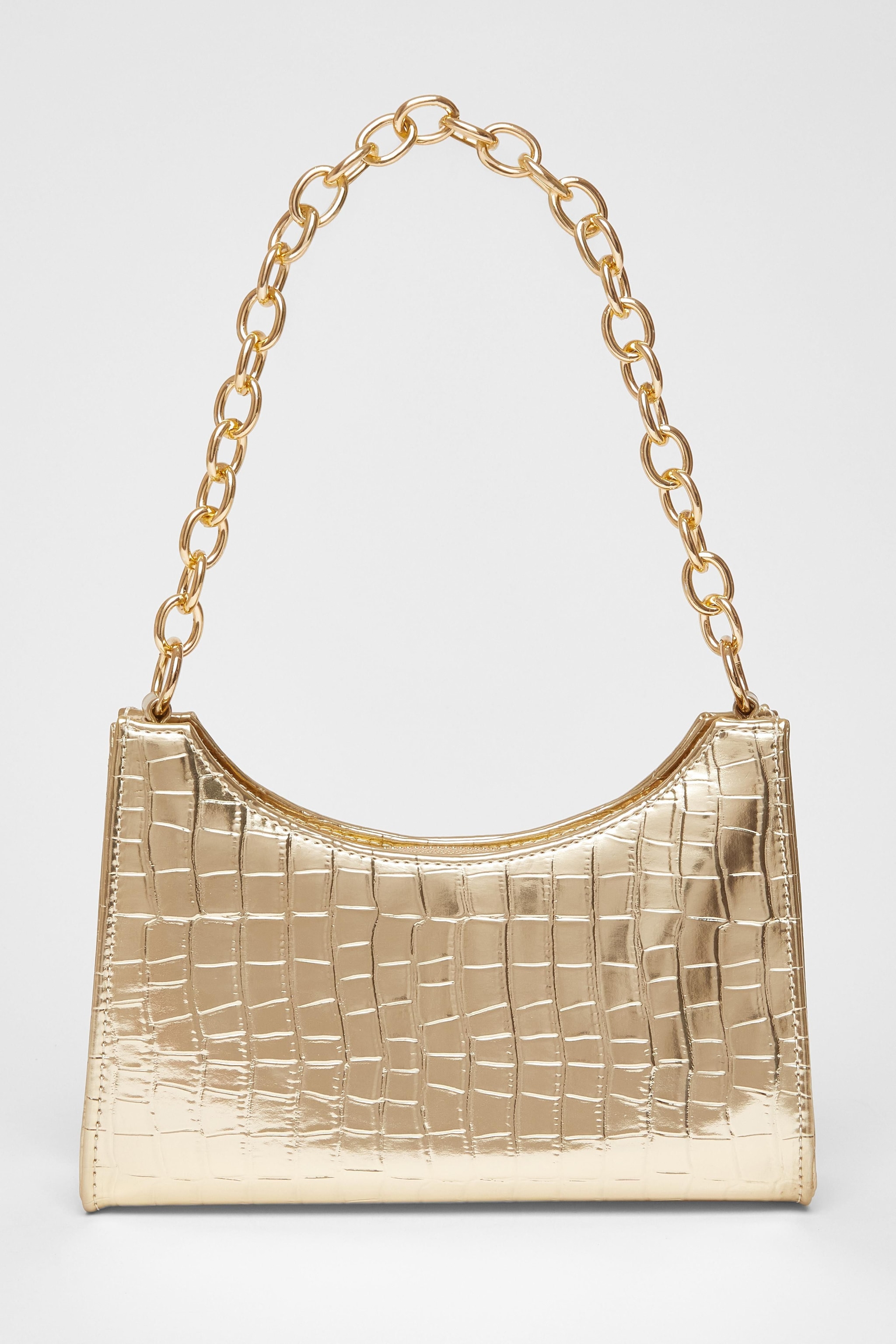 Quiz Gold Croc Chain Strap Shoulder Bag image 3