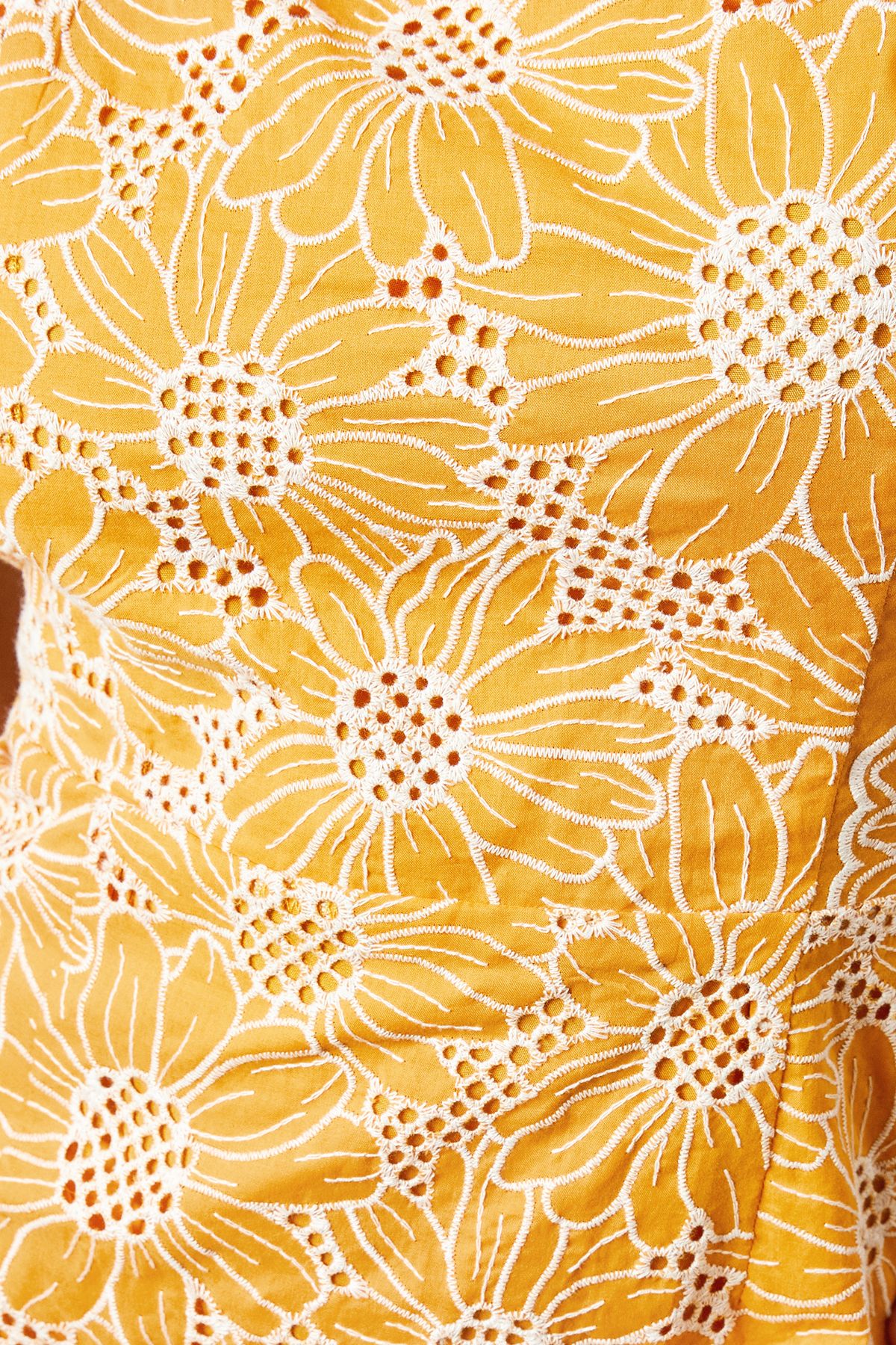 Dorothy Perkins Cutwork Floral Scalloped Edge Mini Dress Ochre image 5