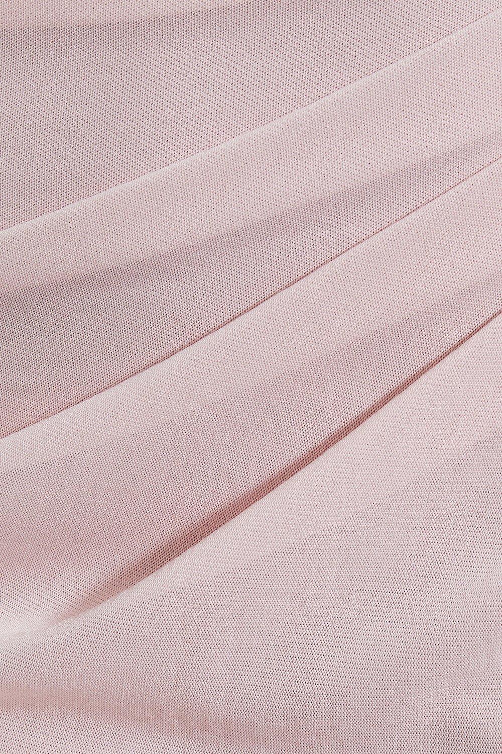 MissPap Mesh Cut Out Neck Shoulder Pad Draped Bodycon Mini Dress Pale Pink image 5