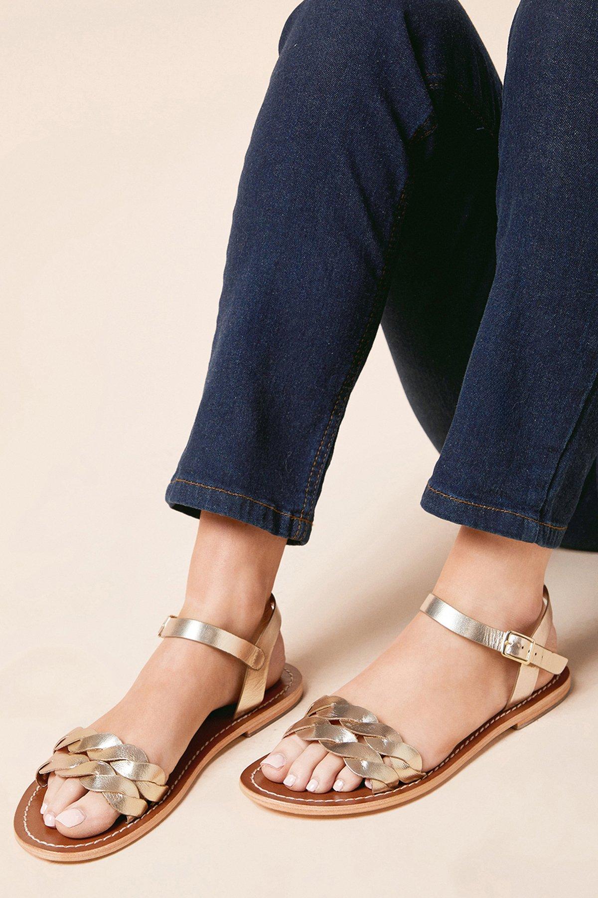 Dorothy Perkins Isobel Leather Twist Flat Sandals Gold image 3