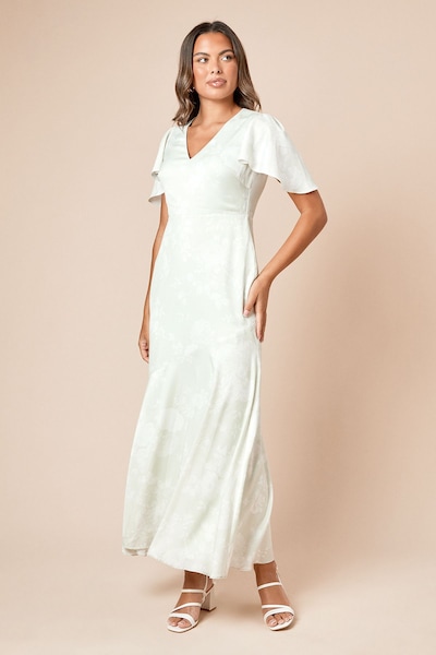 Dorothy Perkins DP Luxe Angel Sleeve V Neck Maxi Dress Sage