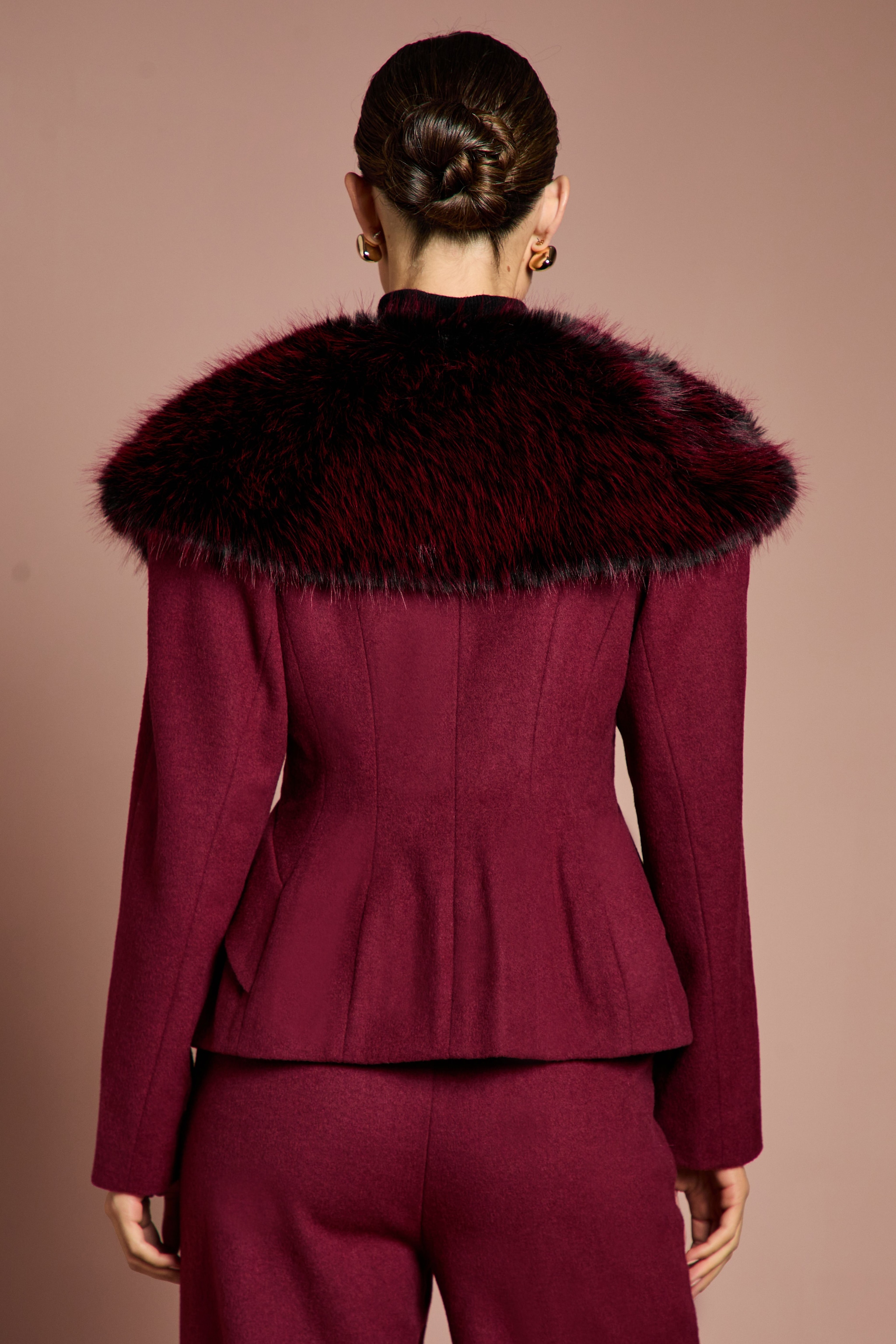 Coast Lisa Tan Fur Trim Premium Jacket With Wadding Burgundy image 3
