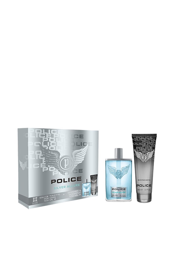 Police Silver Allure Man Eau De Toilette 100ml and Shower Shampoo Gel 100ml Gift Set Misc