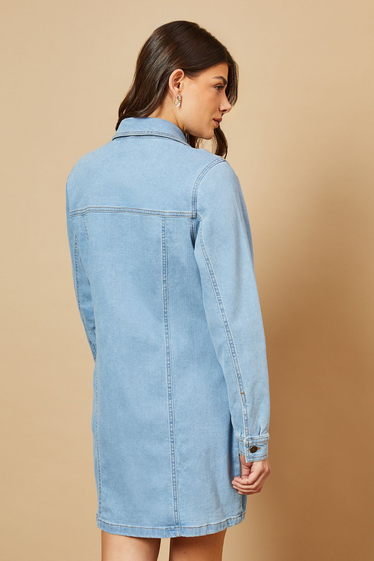 Oasis Long Sleeve Fitted Denim Mini Dress Light Wash image 3