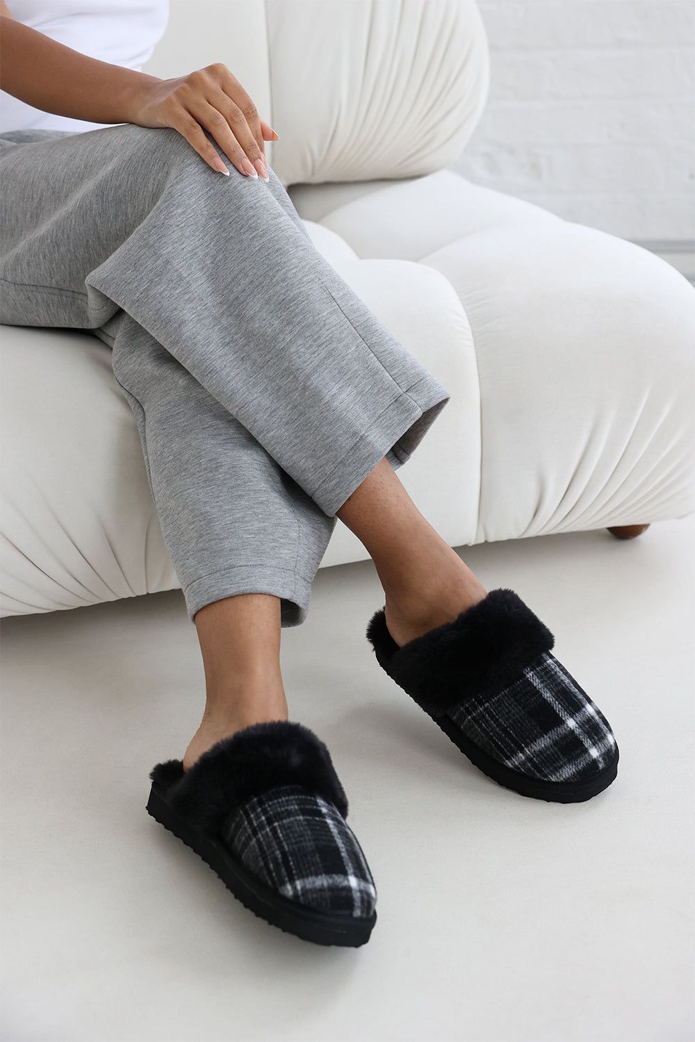 Where's That From 'Jemima' Tartan Mule Slippers with Faux Fur Trim image 2