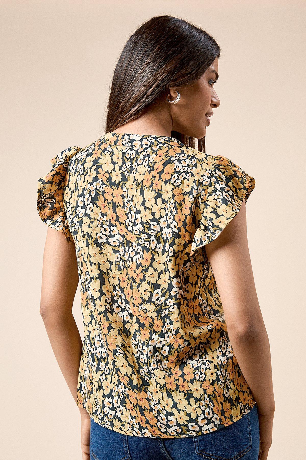 Dorothy Perkins Petite Yellow Floral Button Front Ruffle Shell Top Floral image 3