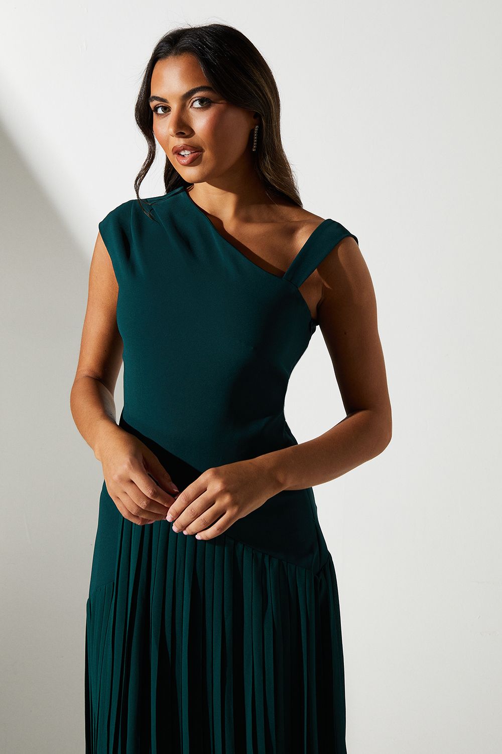Coast Panelled  Bodice Pleated Skirt Midi Dress Dark Green image 2